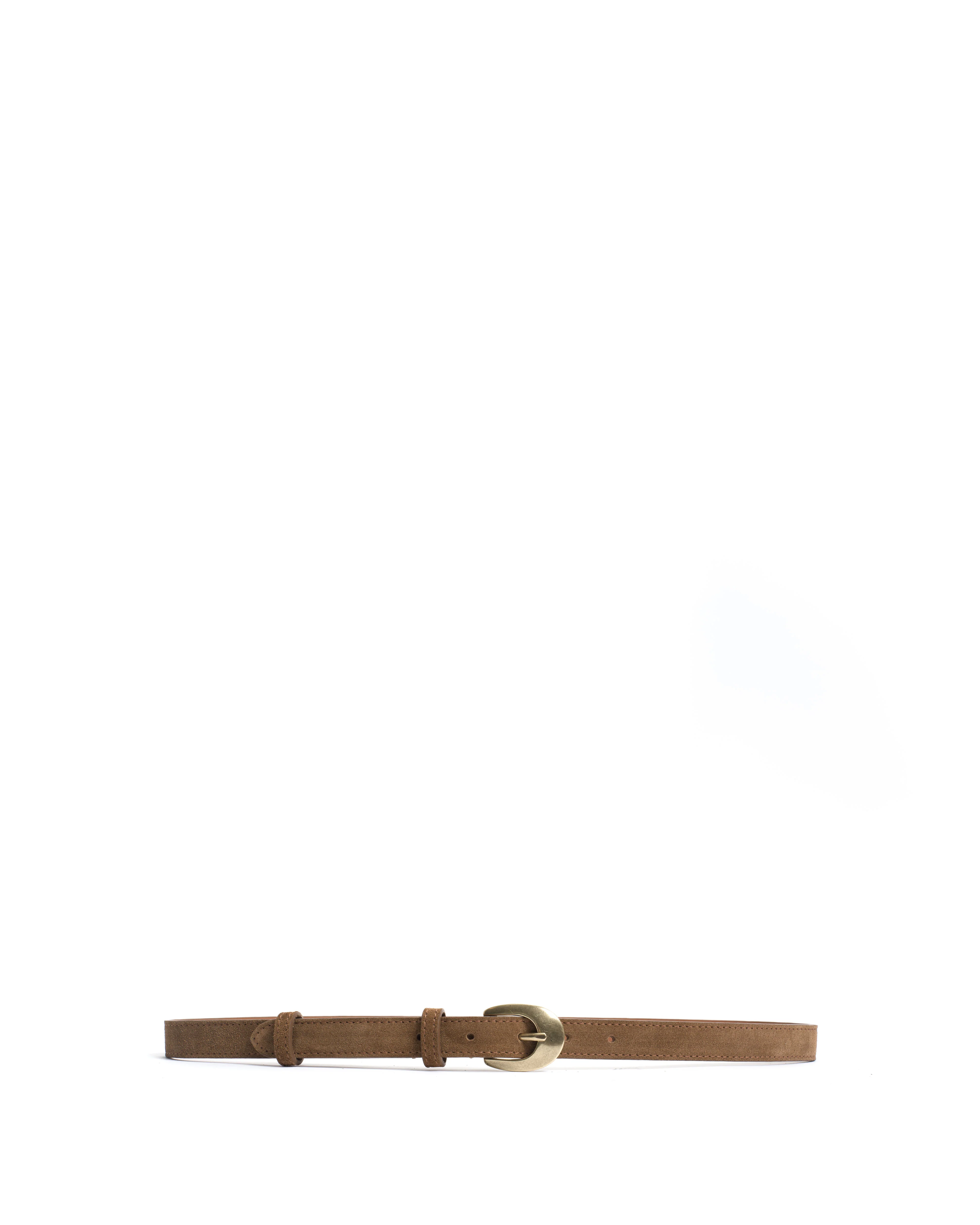 Aris unisex leather belt Calf suede & metal Cinnamon & gold buckle - Image 5