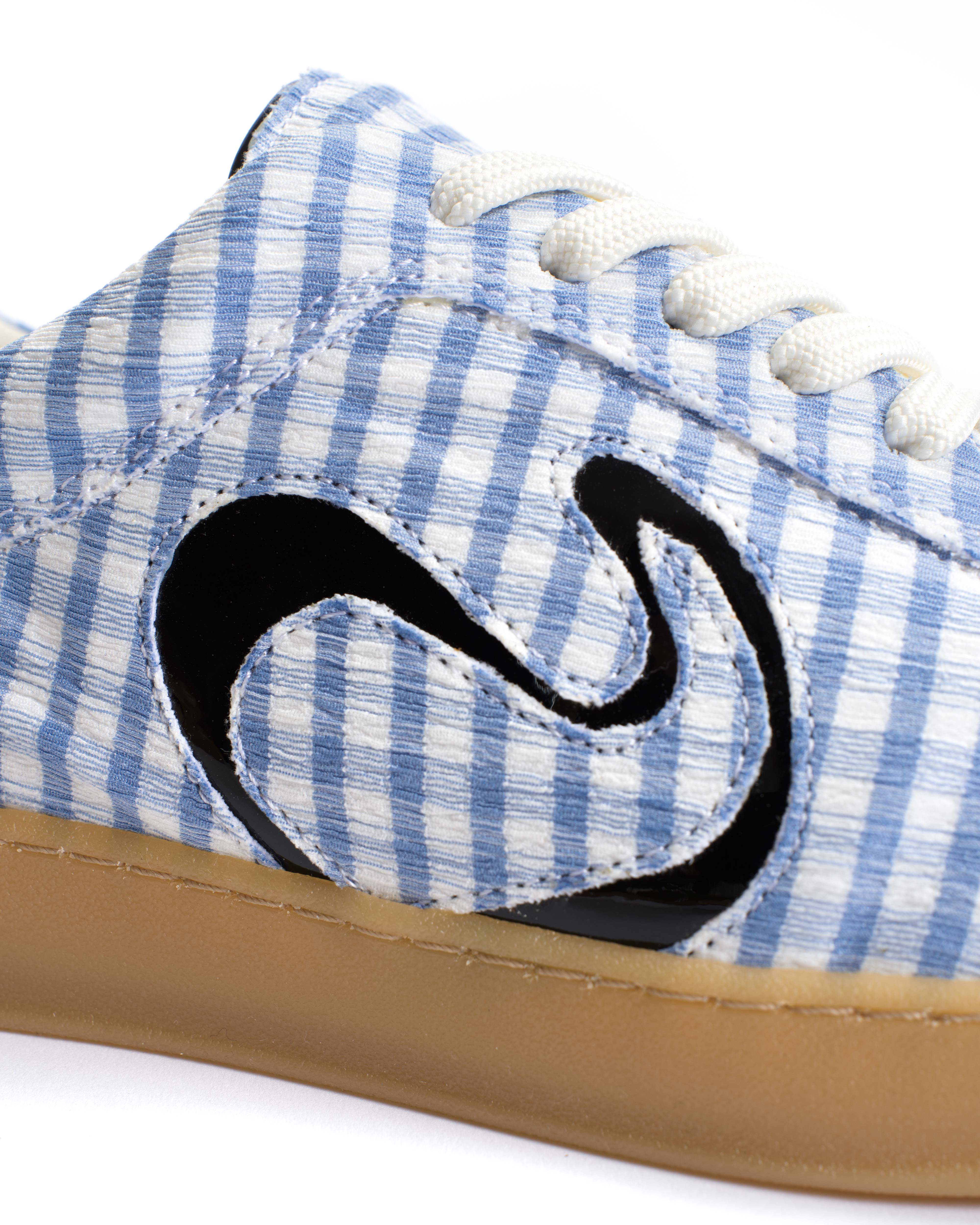 Blaire Pleated gingham & polished soft calf Bubble blue & black - Image 7