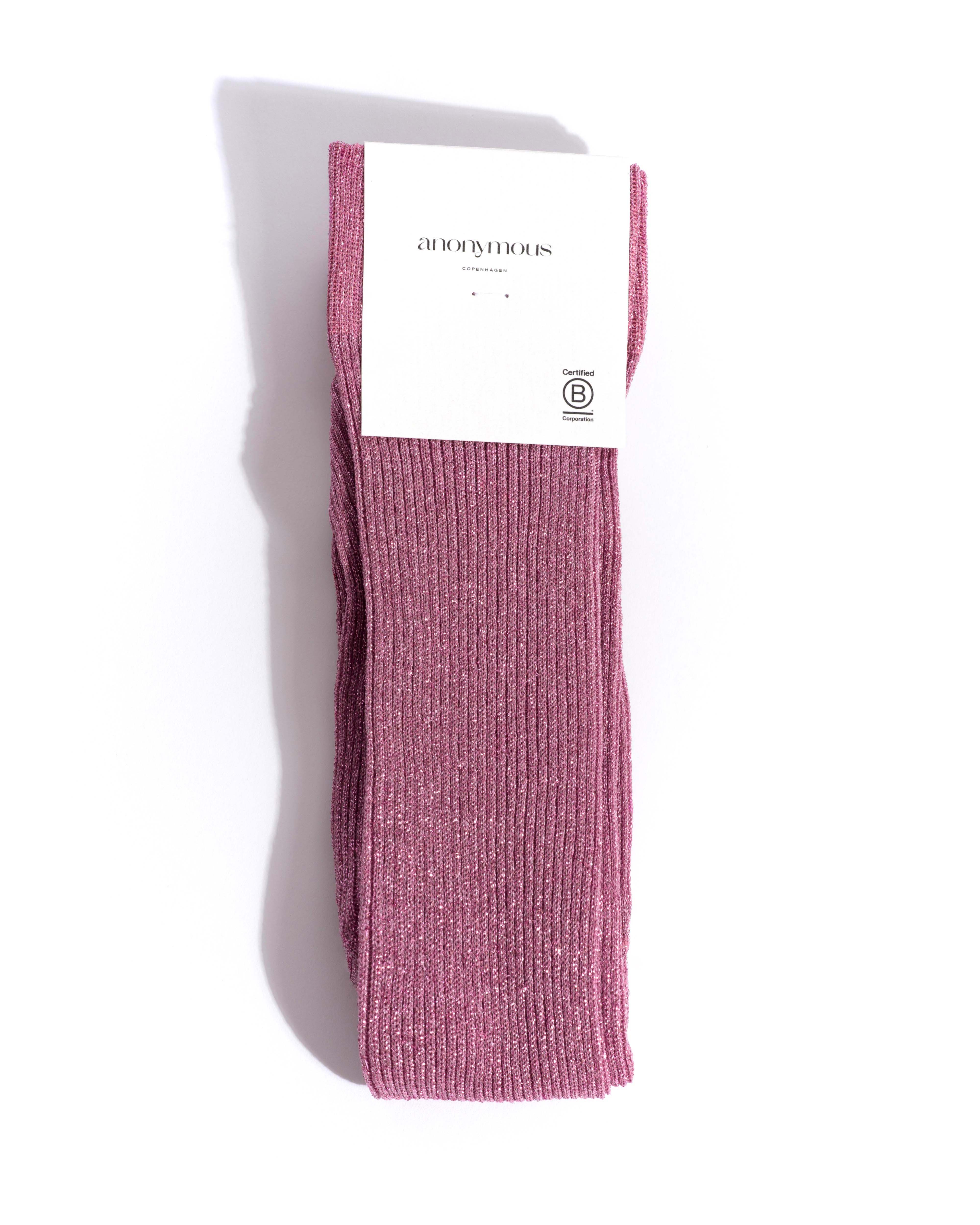 Noa mid calf glitter socks 52% nylon 48% polyester Burned rose - Image 4