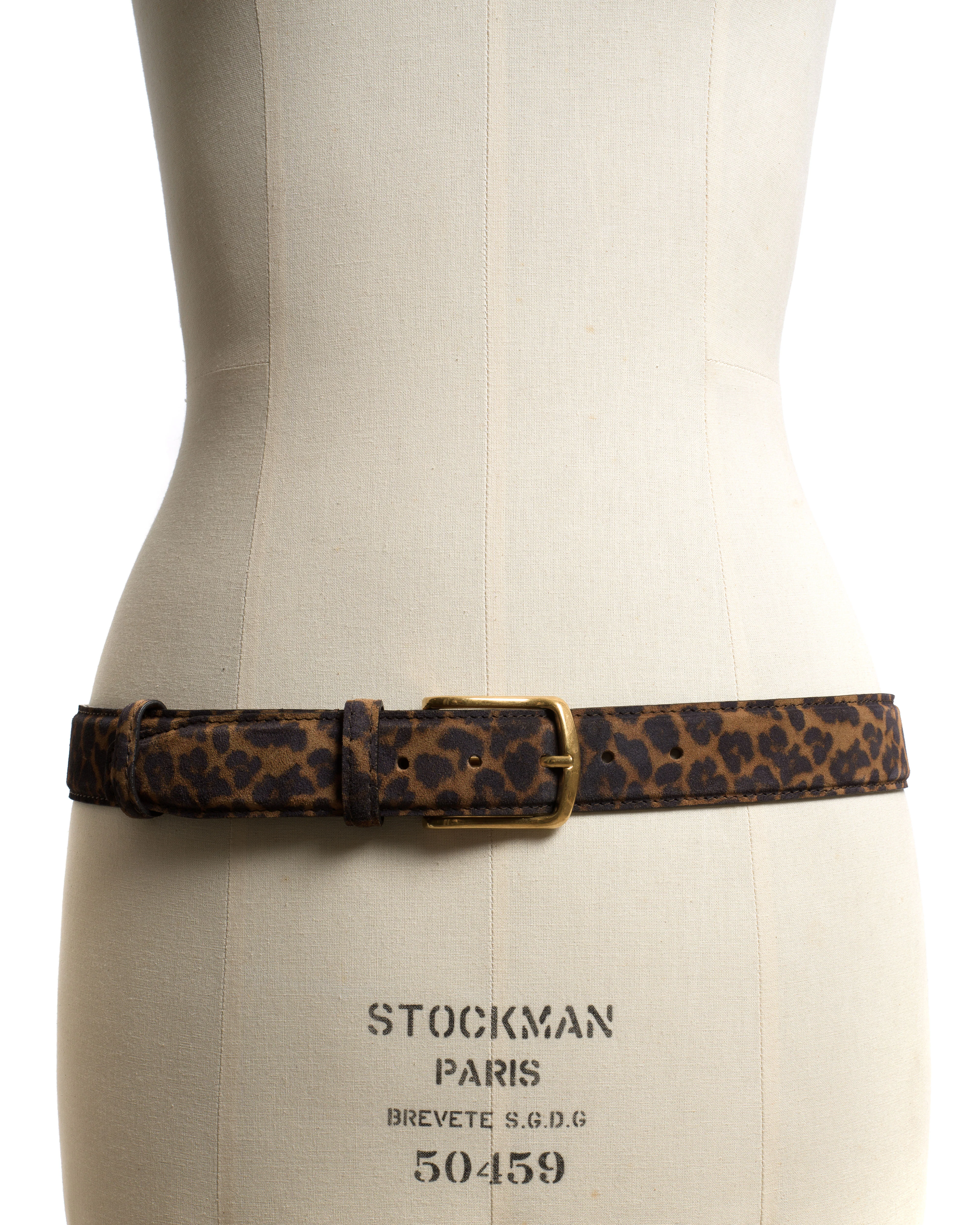Quinn classic unisex leather belt Calf suede print & metal Leopard & gold buckle - Image 2