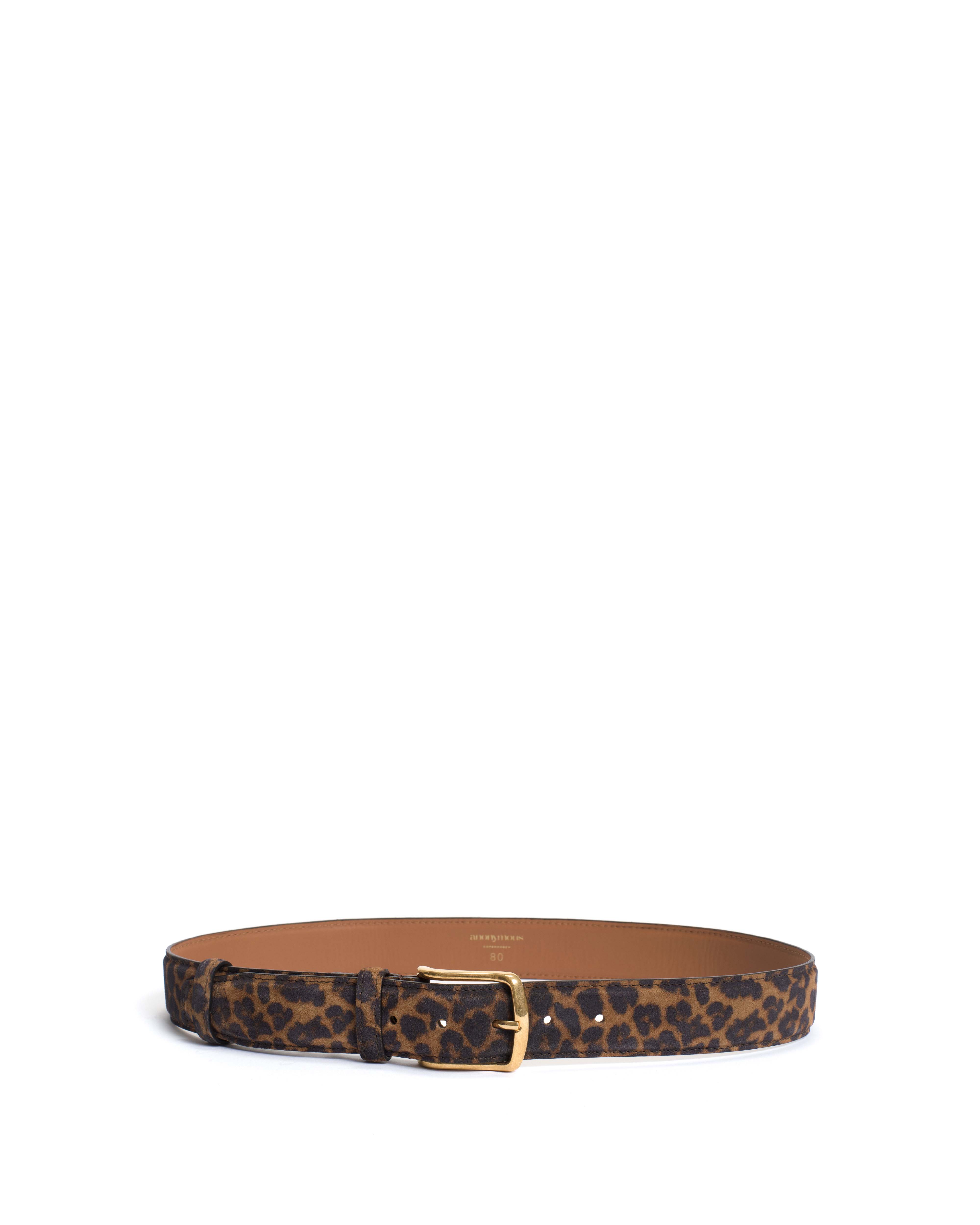 Quinn classic unisex leather belt Calf suede print & metal Leopard & gold buckle - Image 3