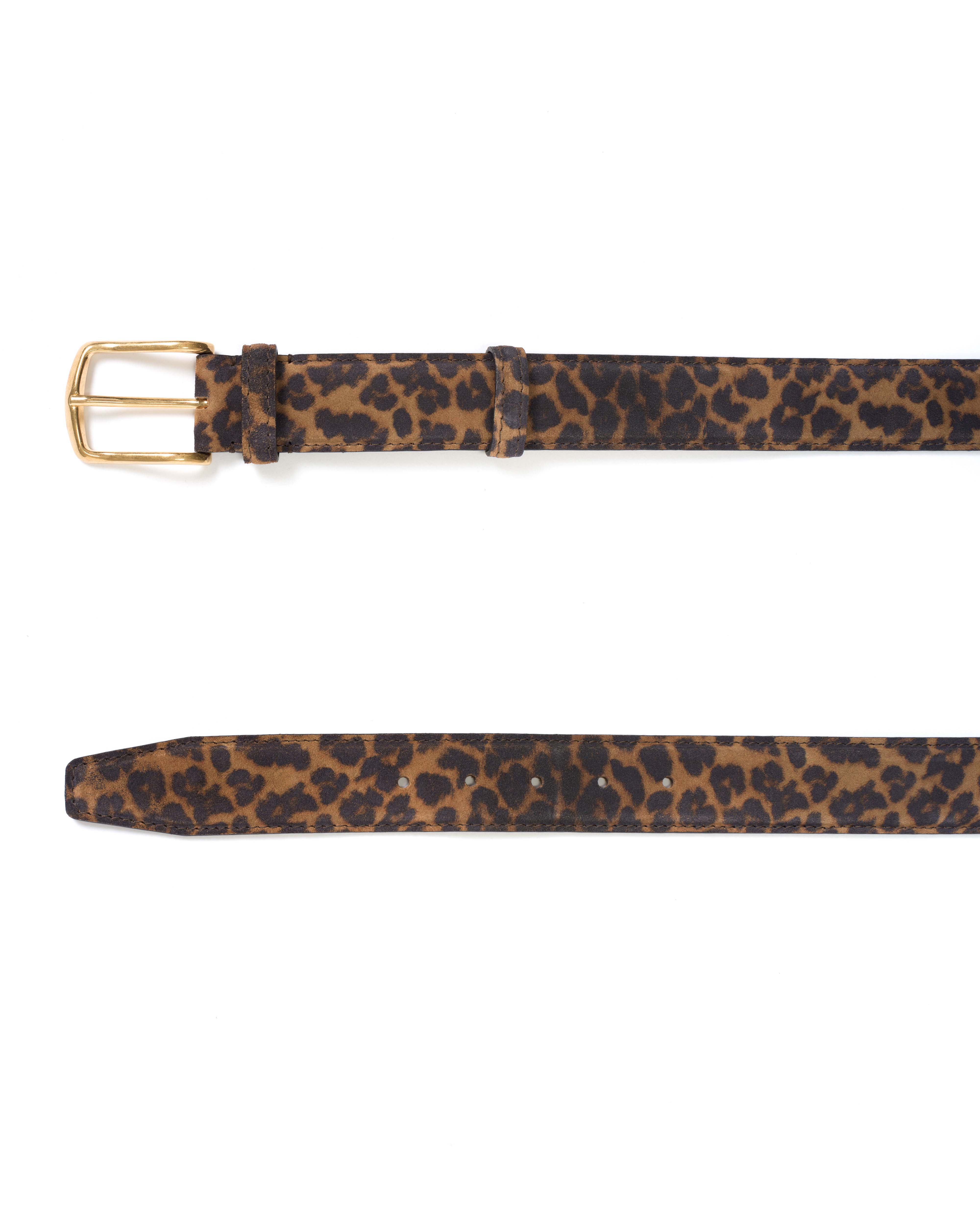 Quinn classic unisex leather belt Calf suede print & metal Leopard & gold buckle - Image 4