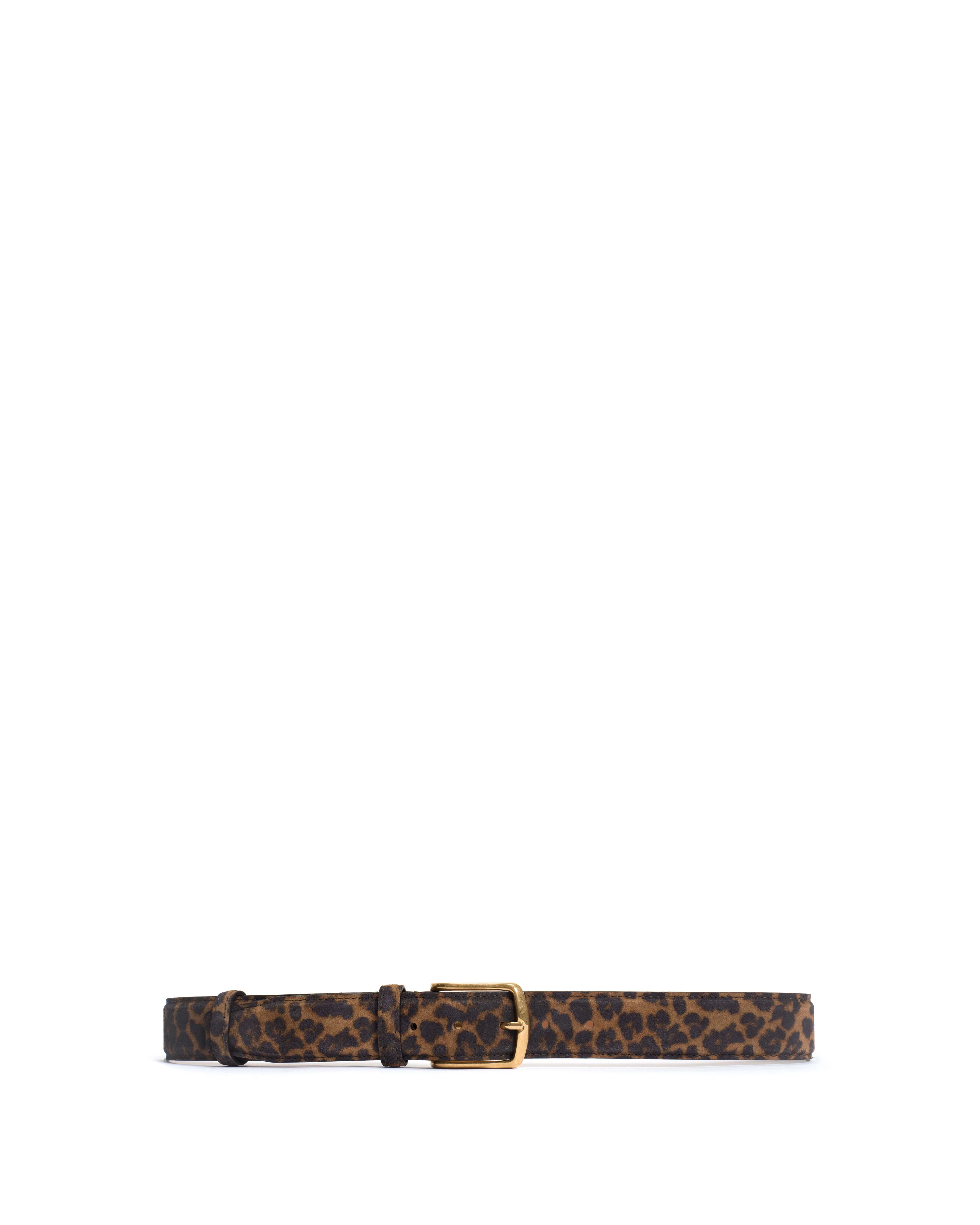 Quinn classic unisex leather belt Calf suede print & metal Leopard & gold buckle - Image 5