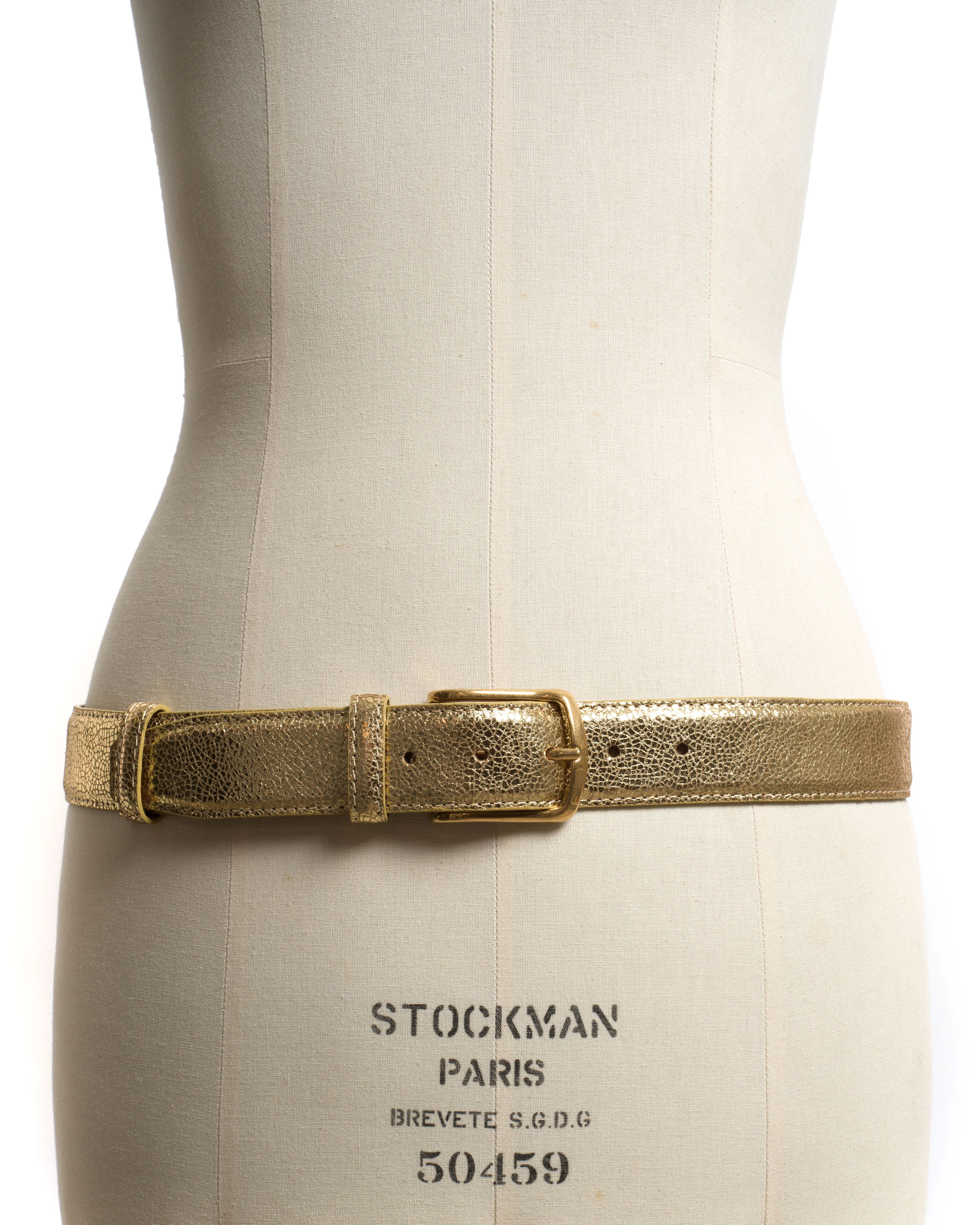 Quinn classic unisex leather belt Crackled metallic goat & metal Gold & gold buckle - Image 2