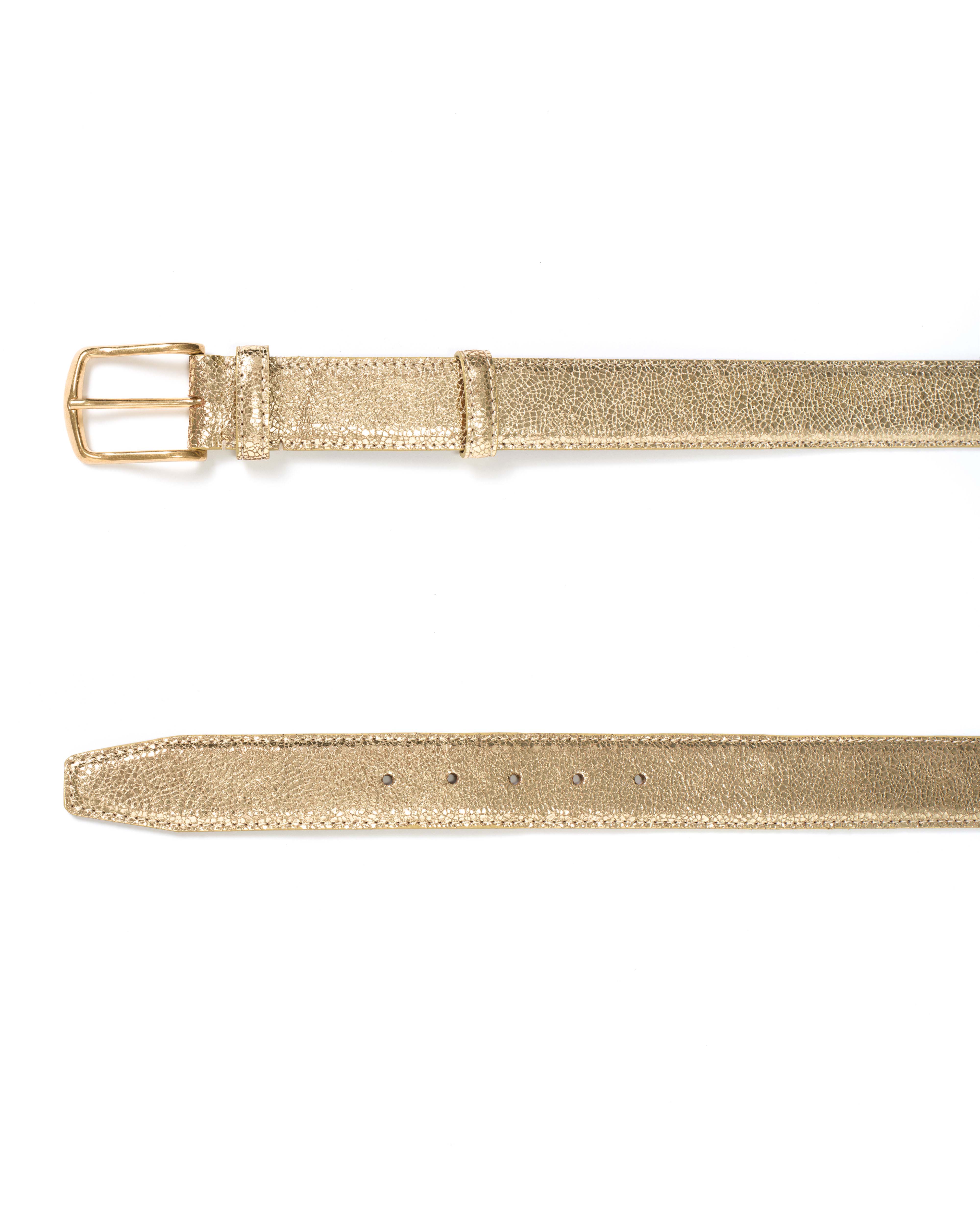 Quinn classic unisex leather belt Crackled metallic goat & metal Gold & gold buckle - Image 4