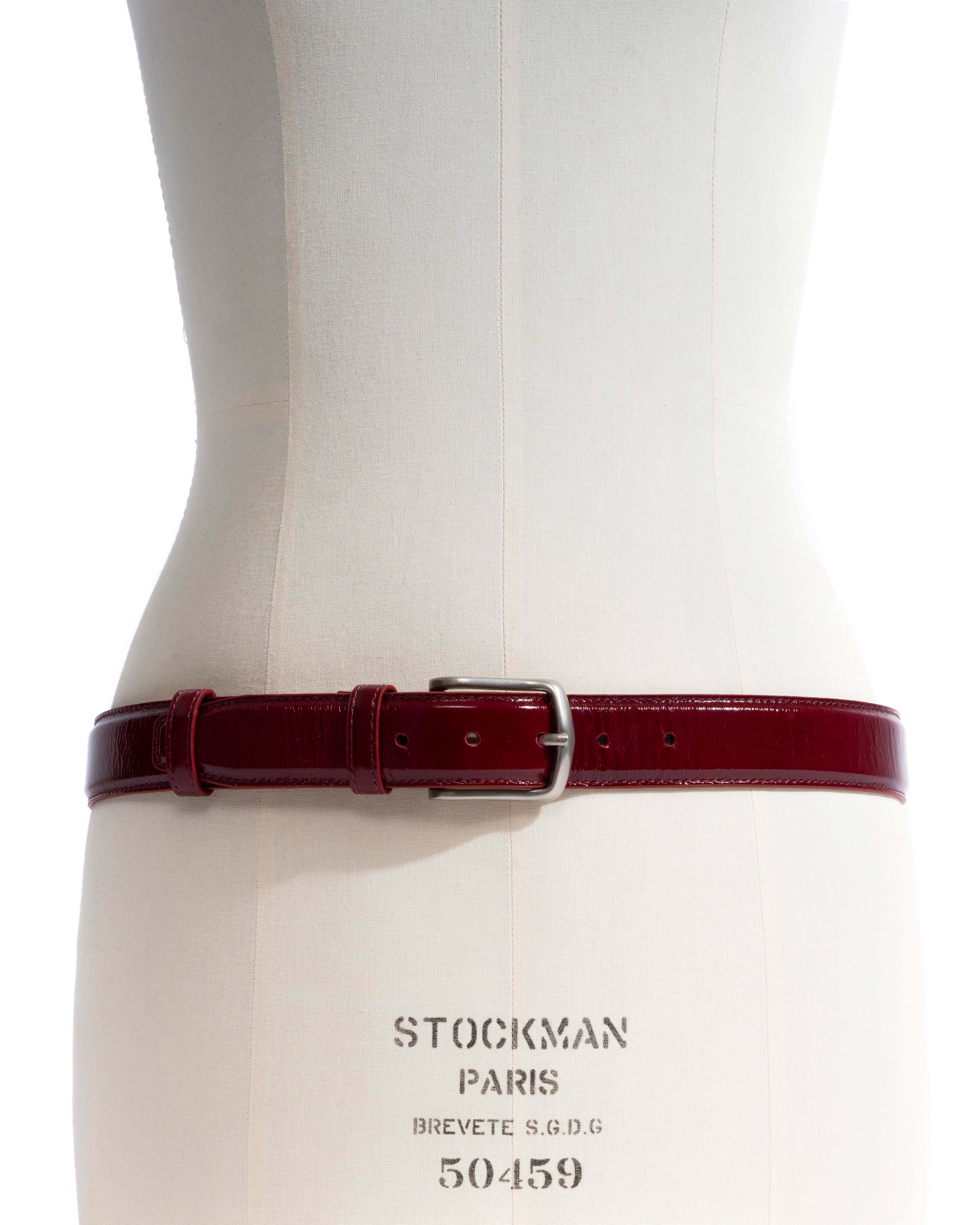 Quinn classic unisex leather belt Crinkled polished goat & metal Pomegranate & silver buckle - Image 2