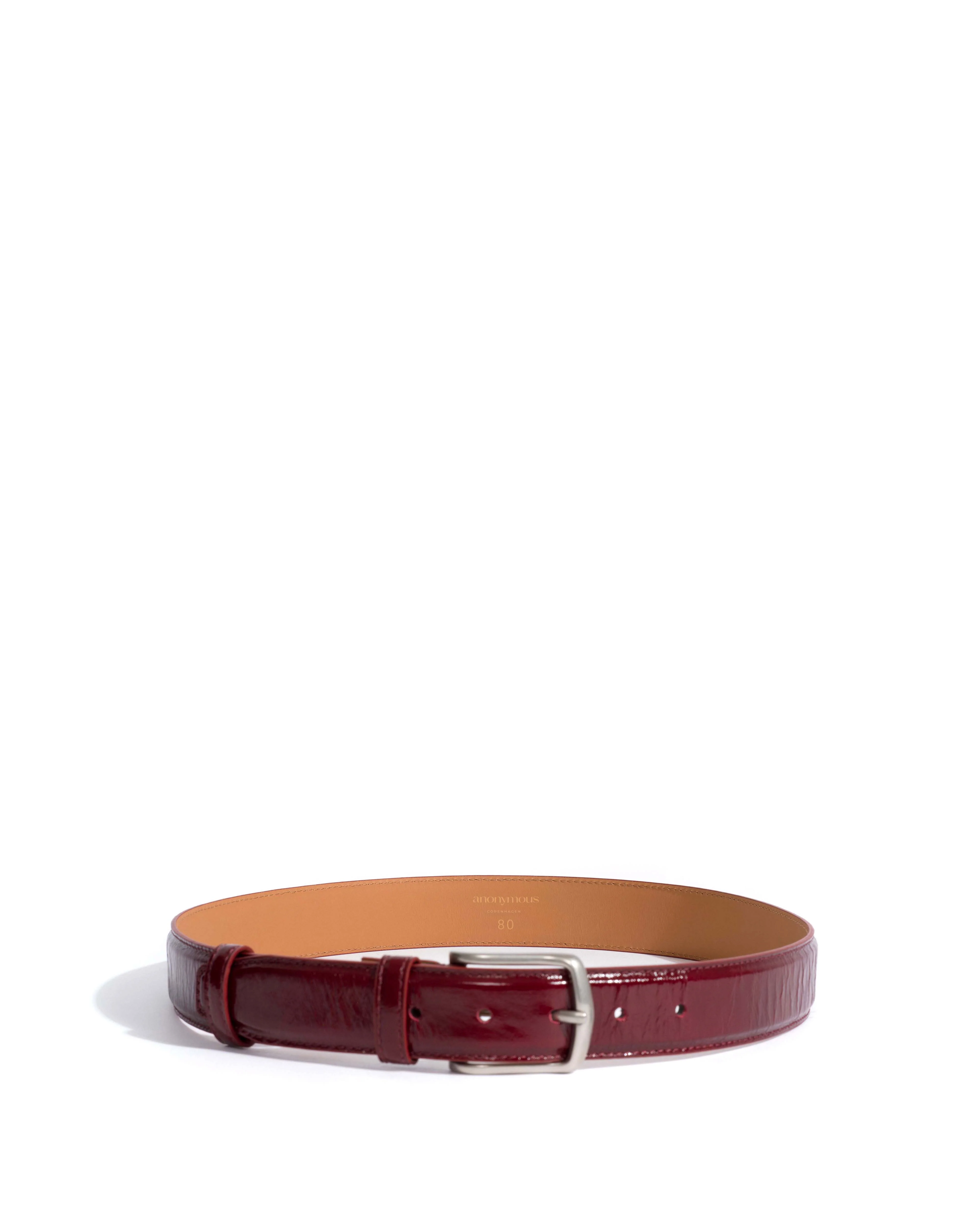 Quinn classic unisex leather belt Crinkled polished goat & metal Pomegranate & silver buckle - Image 3