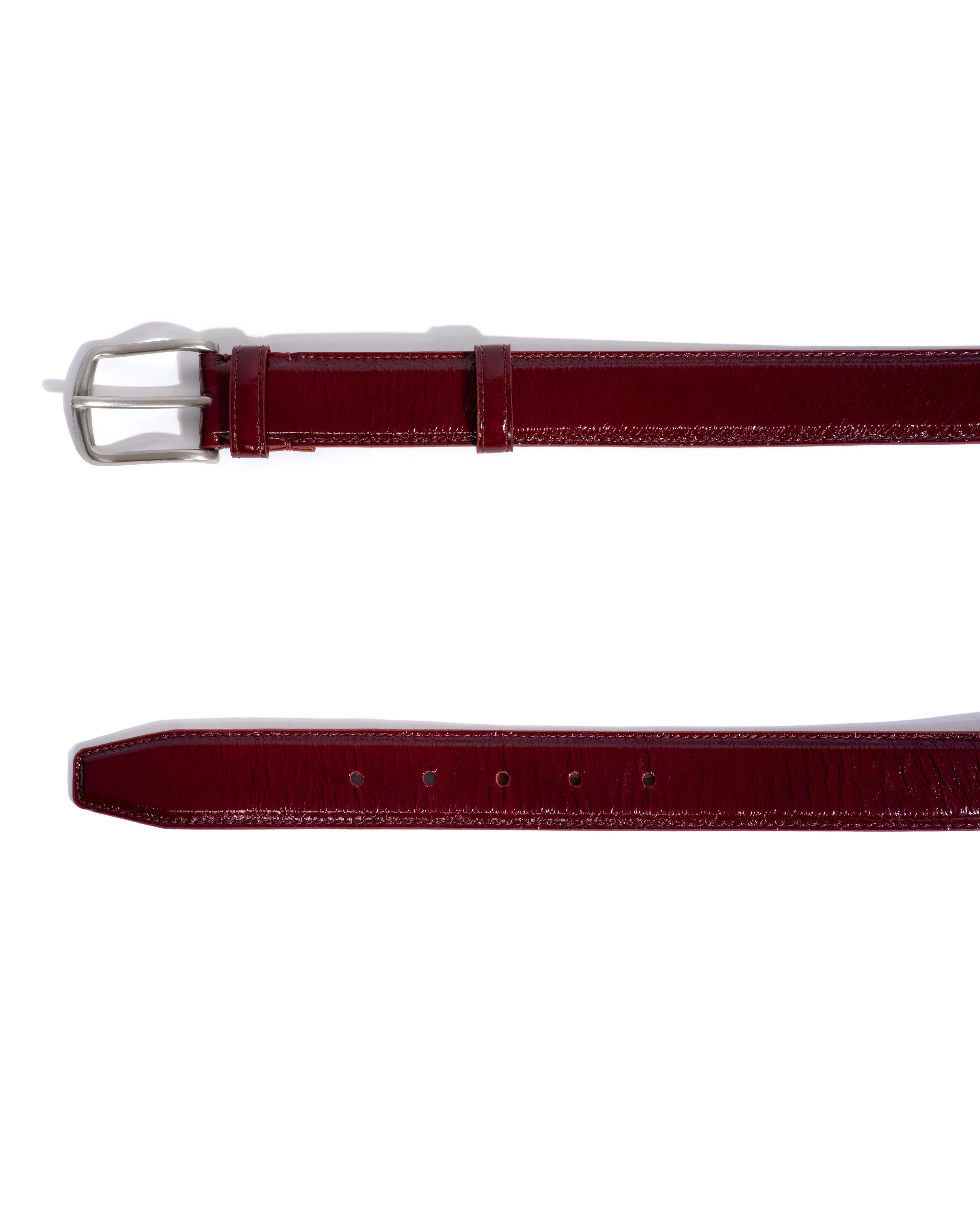 Quinn classic unisex leather belt Crinkled polished goat & metal Pomegranate & silver buckle - Image 4