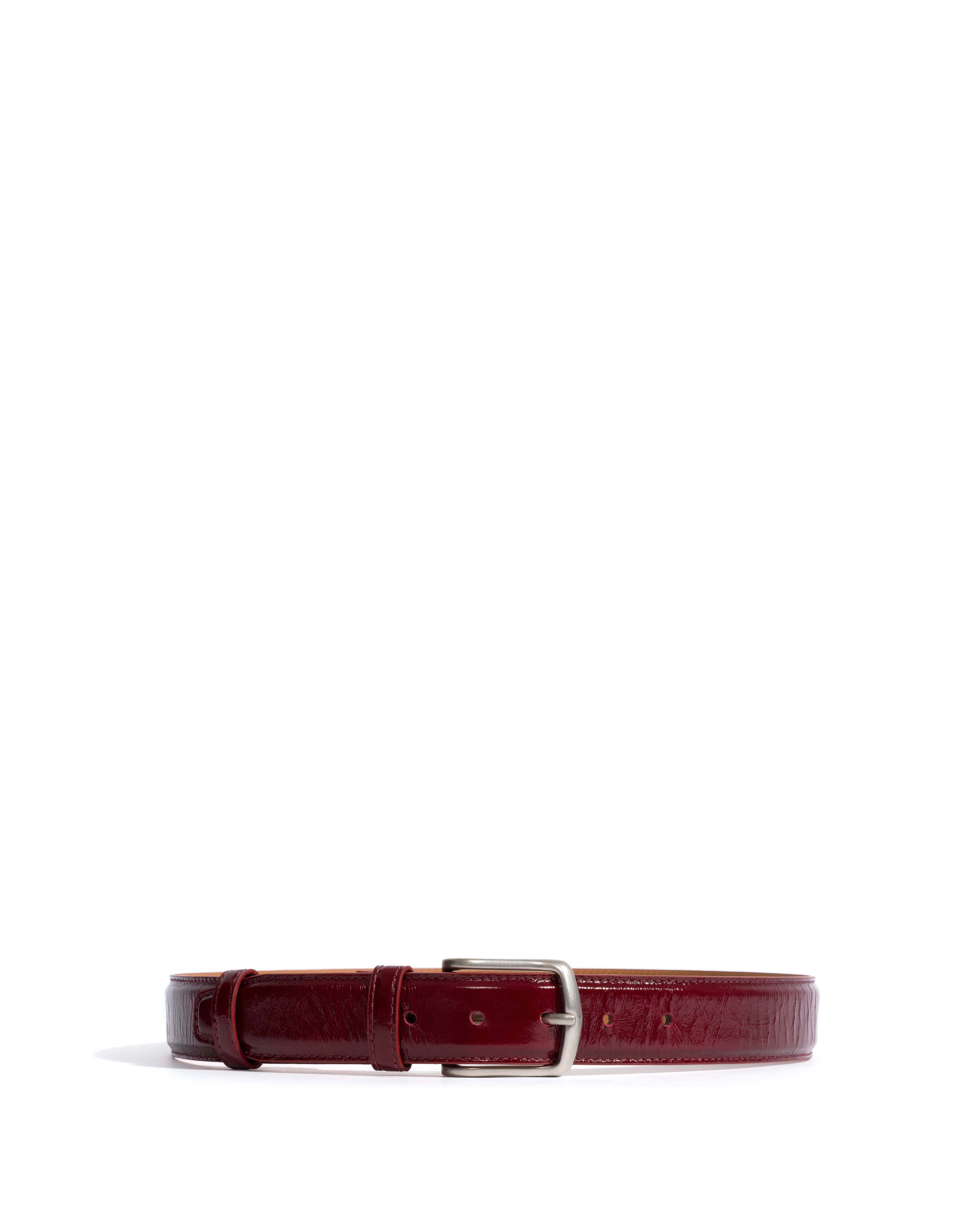 Quinn classic unisex leather belt Crinkled polished goat & metal Pomegranate & silver buckle - Image 5