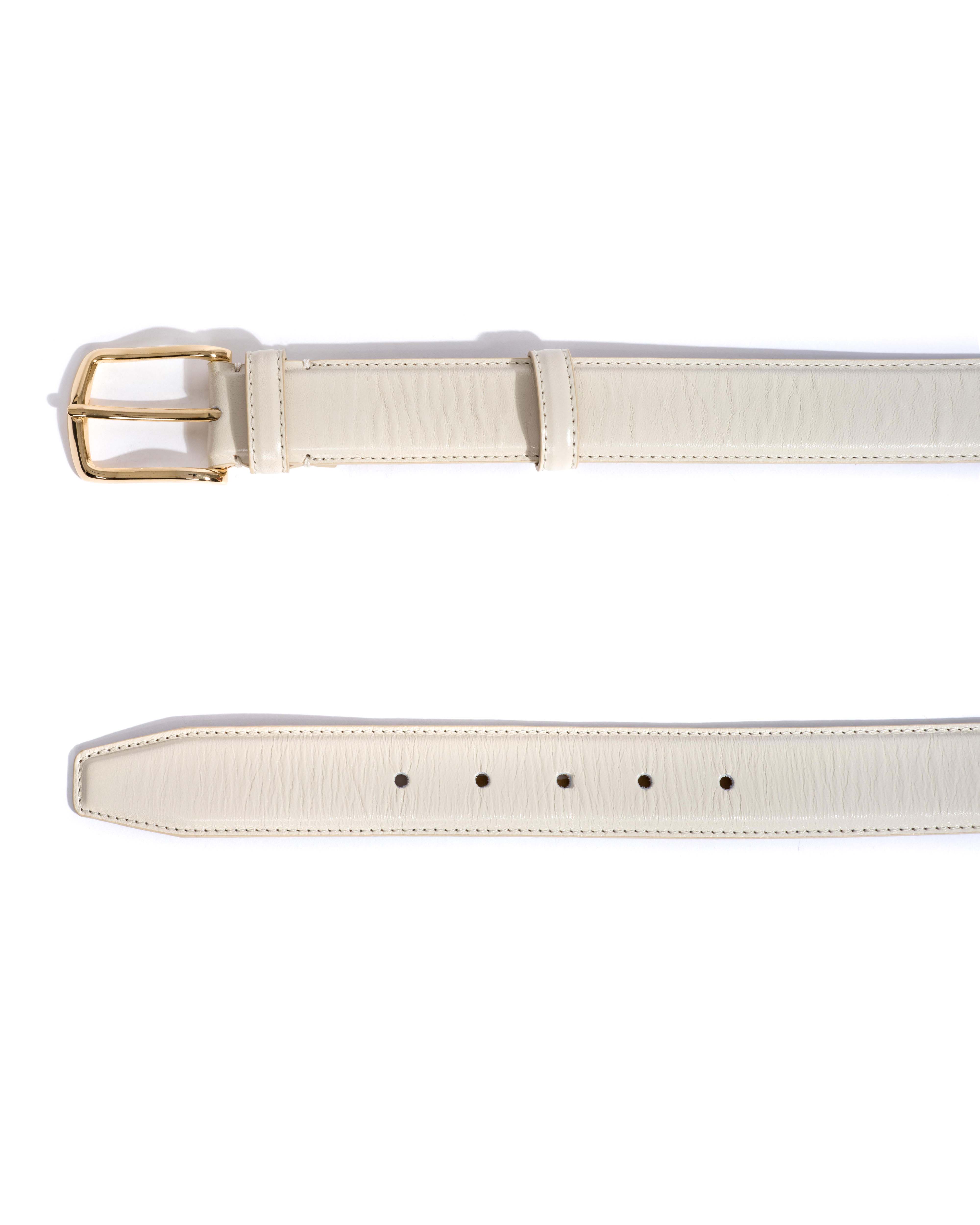 Quinn classic unisex leather belt Crinkled polished goat & metal White sand & gold buckle - Image 4
