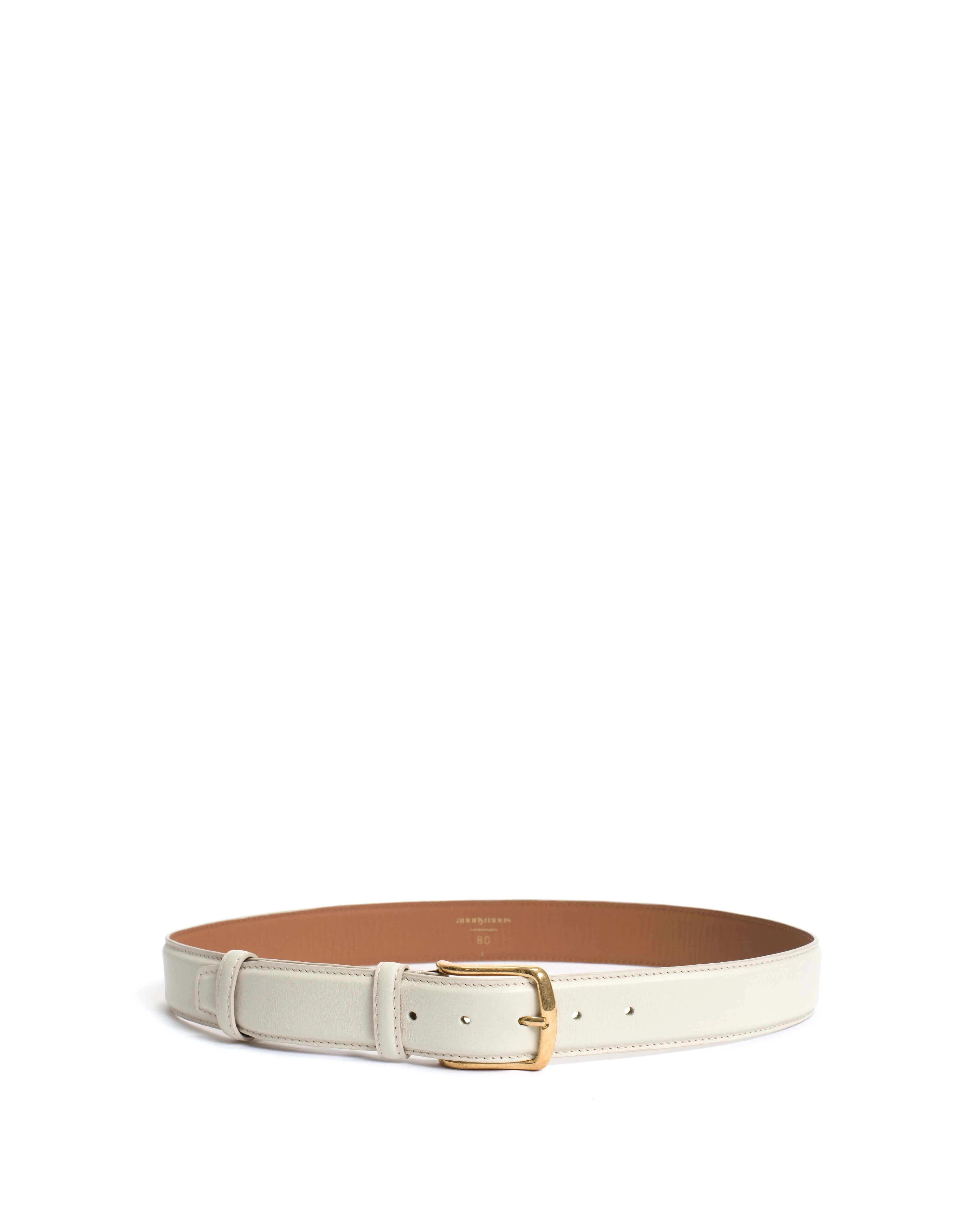 Quinn classic unisex leather belt Soft calf & metal Milk white & gold buckle - Image 3