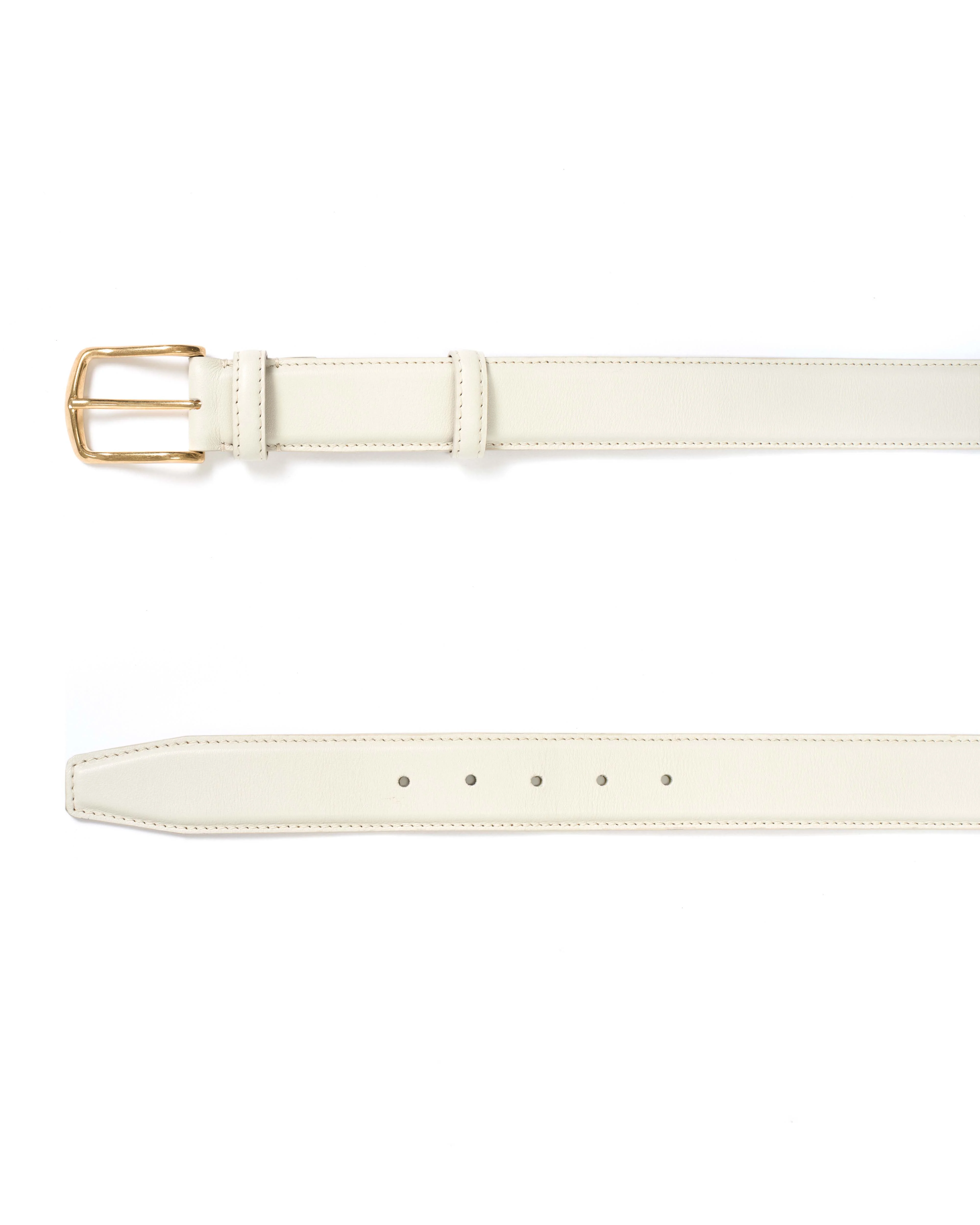 Quinn classic unisex leather belt Soft calf & metal Milk white & gold buckle - Image 4