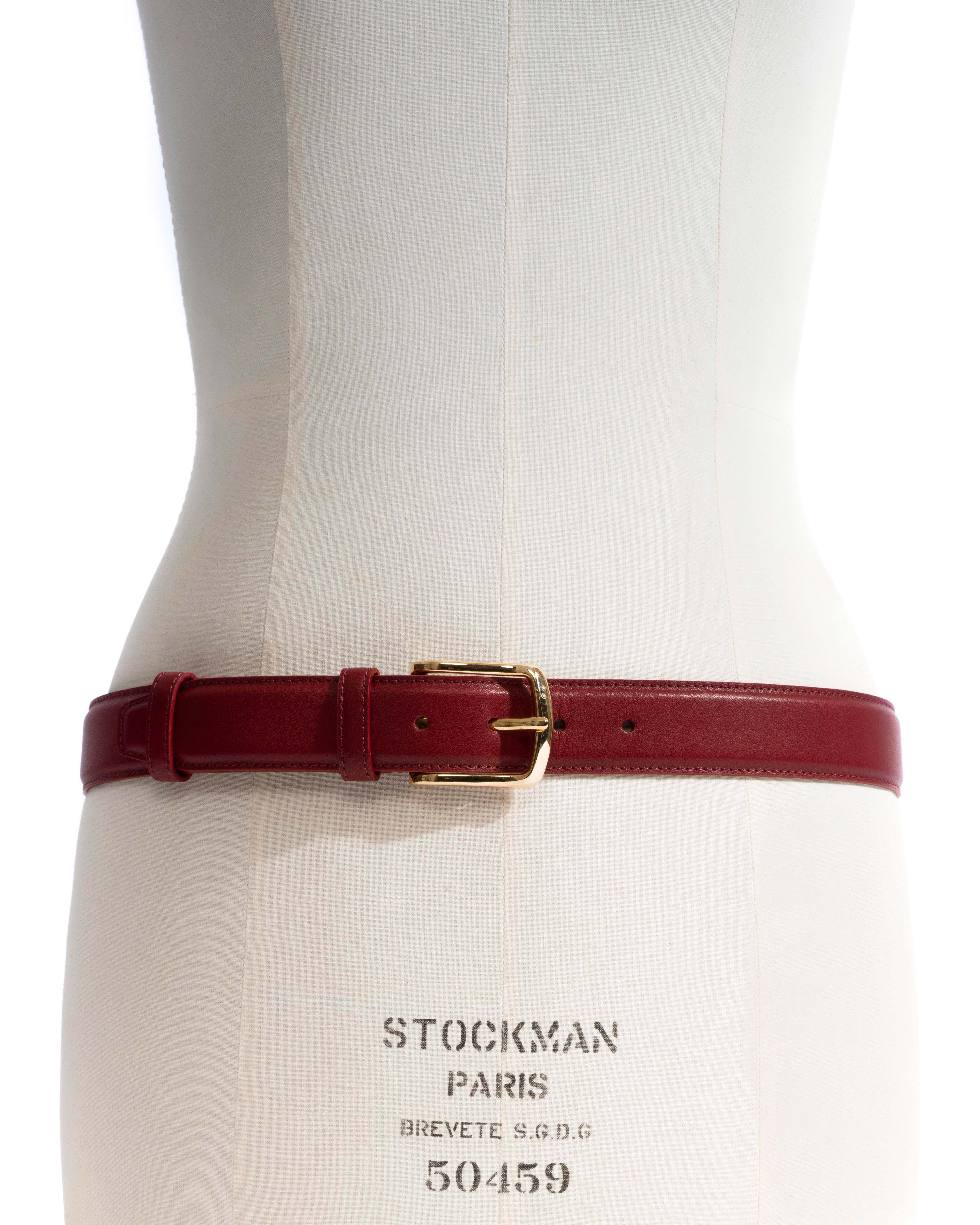 Quinn classic unisex leather belt Soft calf & metal Pomegranate & gold buckle - Image 2