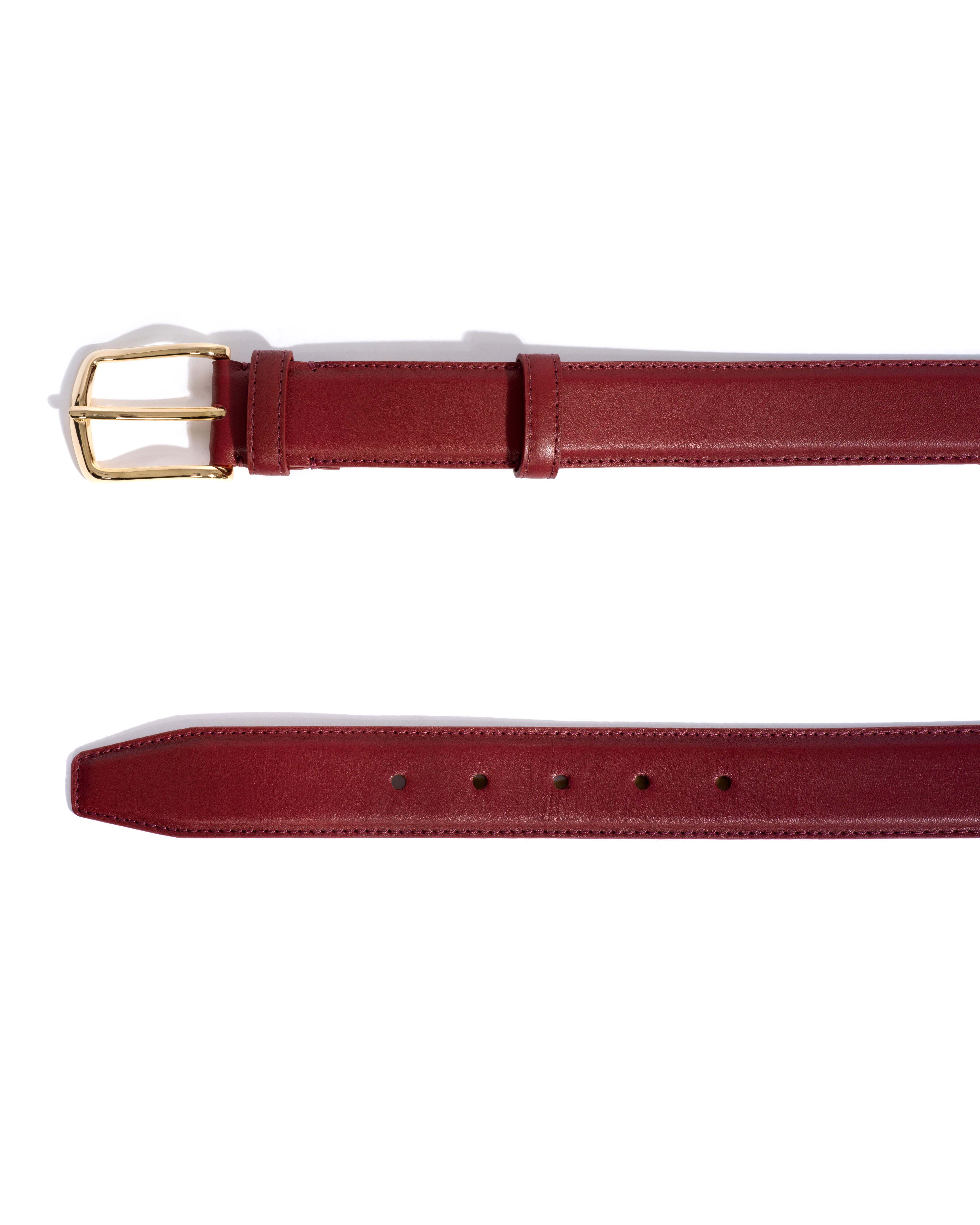 Quinn classic unisex leather belt Soft calf & metal Pomegranate & gold buckle - Image 4