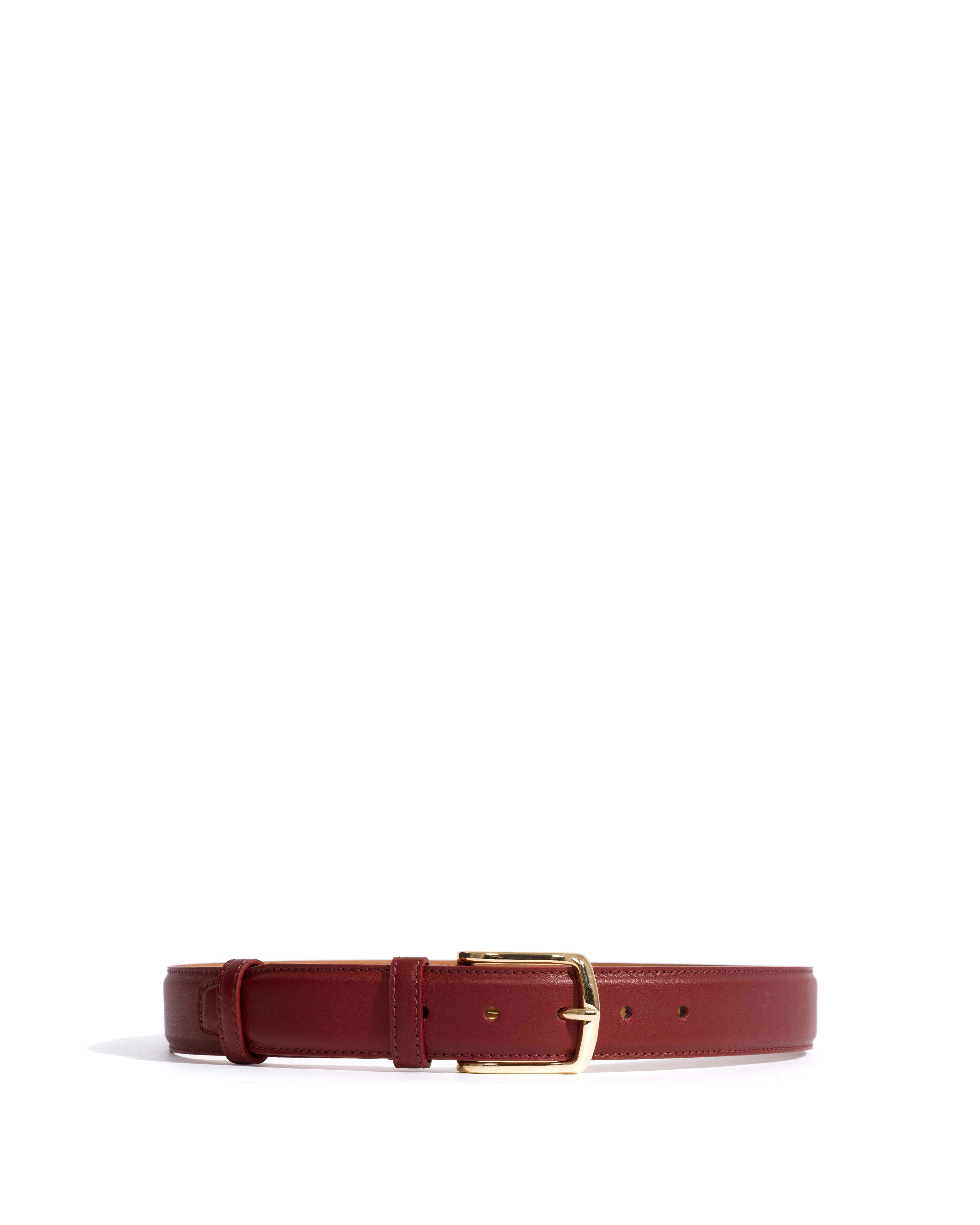 Quinn classic unisex leather belt Soft calf & metal Pomegranate & gold buckle - Image 5