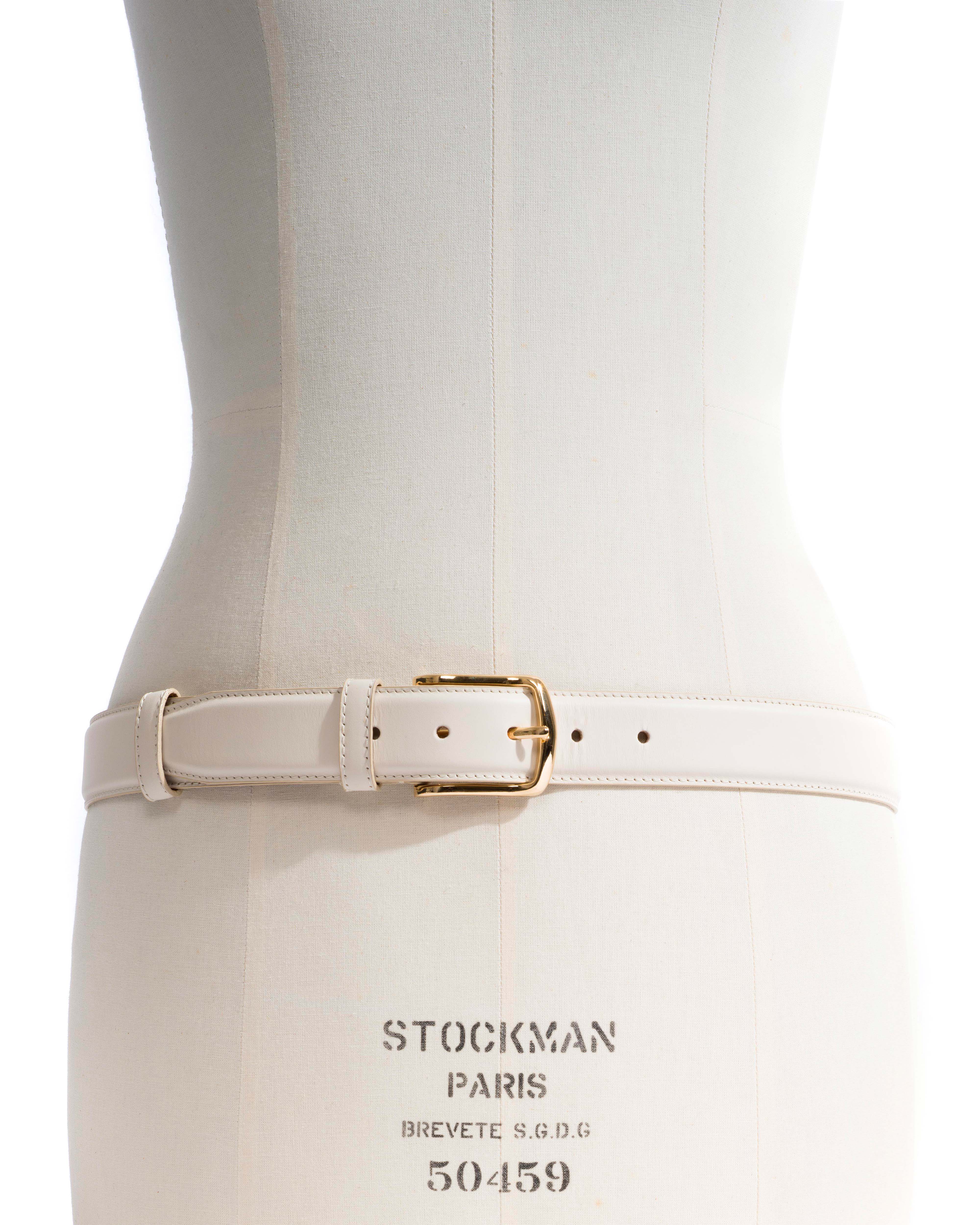 Quinn classic unisex leather belt Soft calf & metal White sand & gold buckle - Image 2