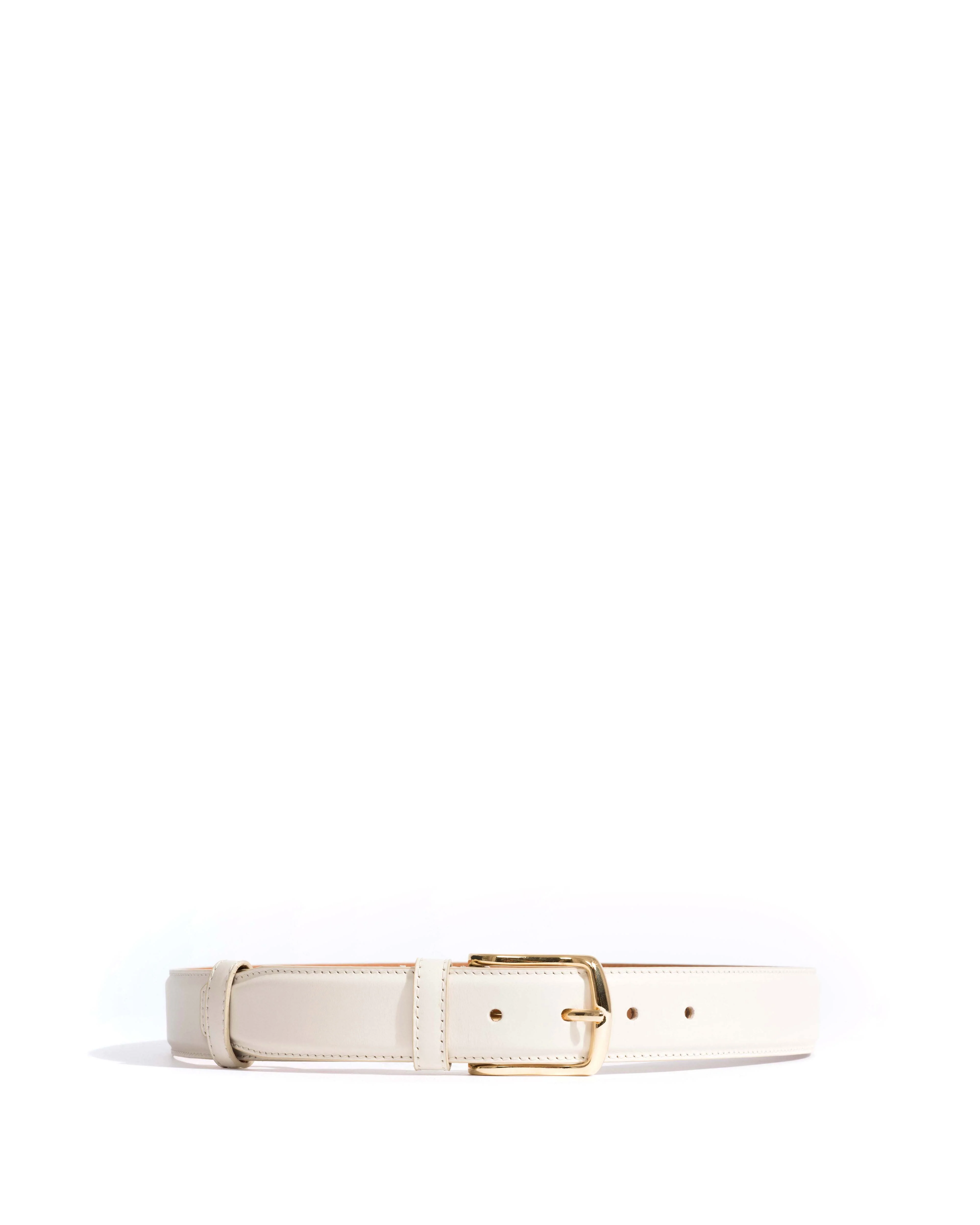 Quinn classic unisex leather belt Soft calf & metal White sand & gold buckle - Image 5