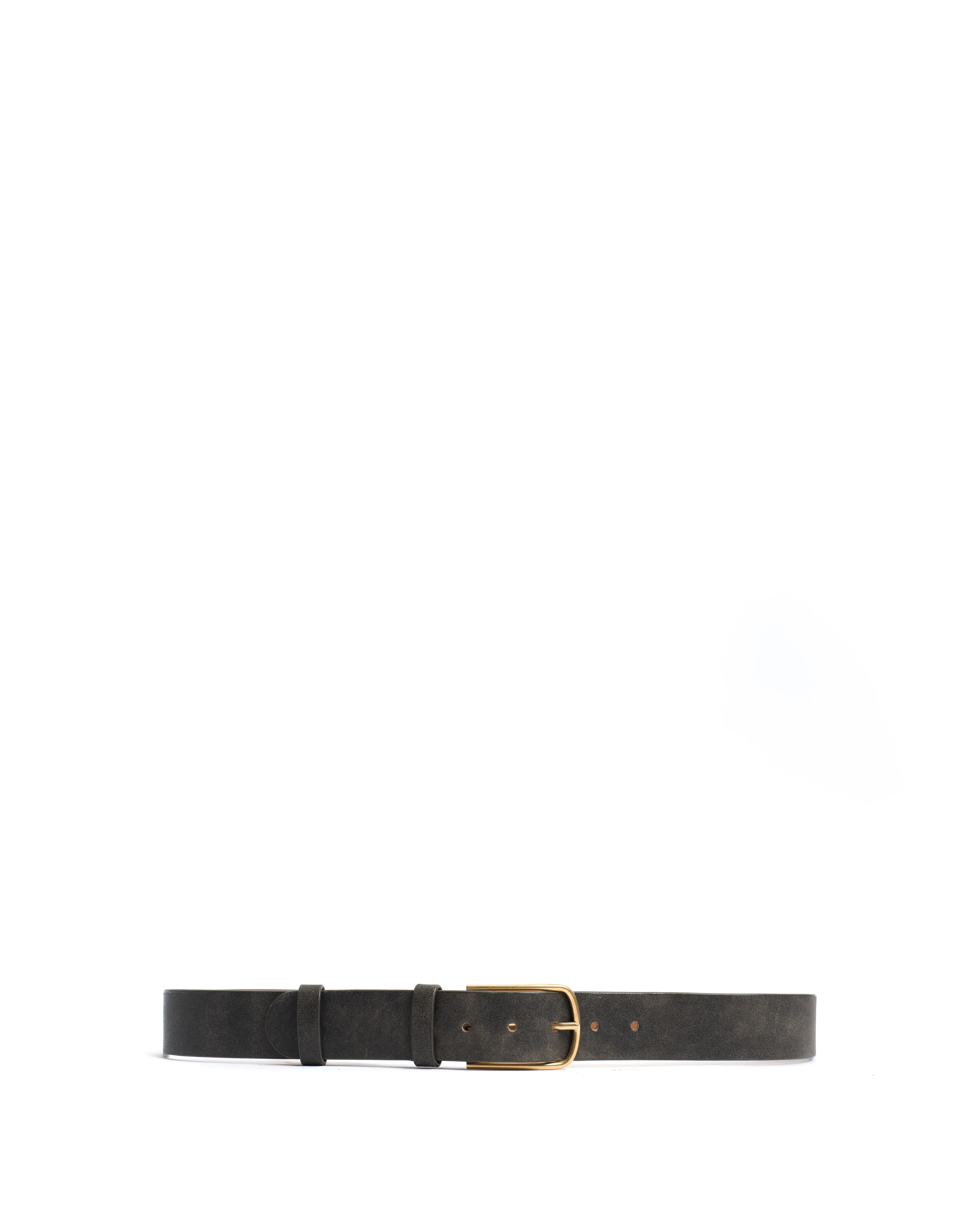 Whane simple unisex leather belt Distressed vegetable tanned calf & metal Off black & gold buckle - Image 4