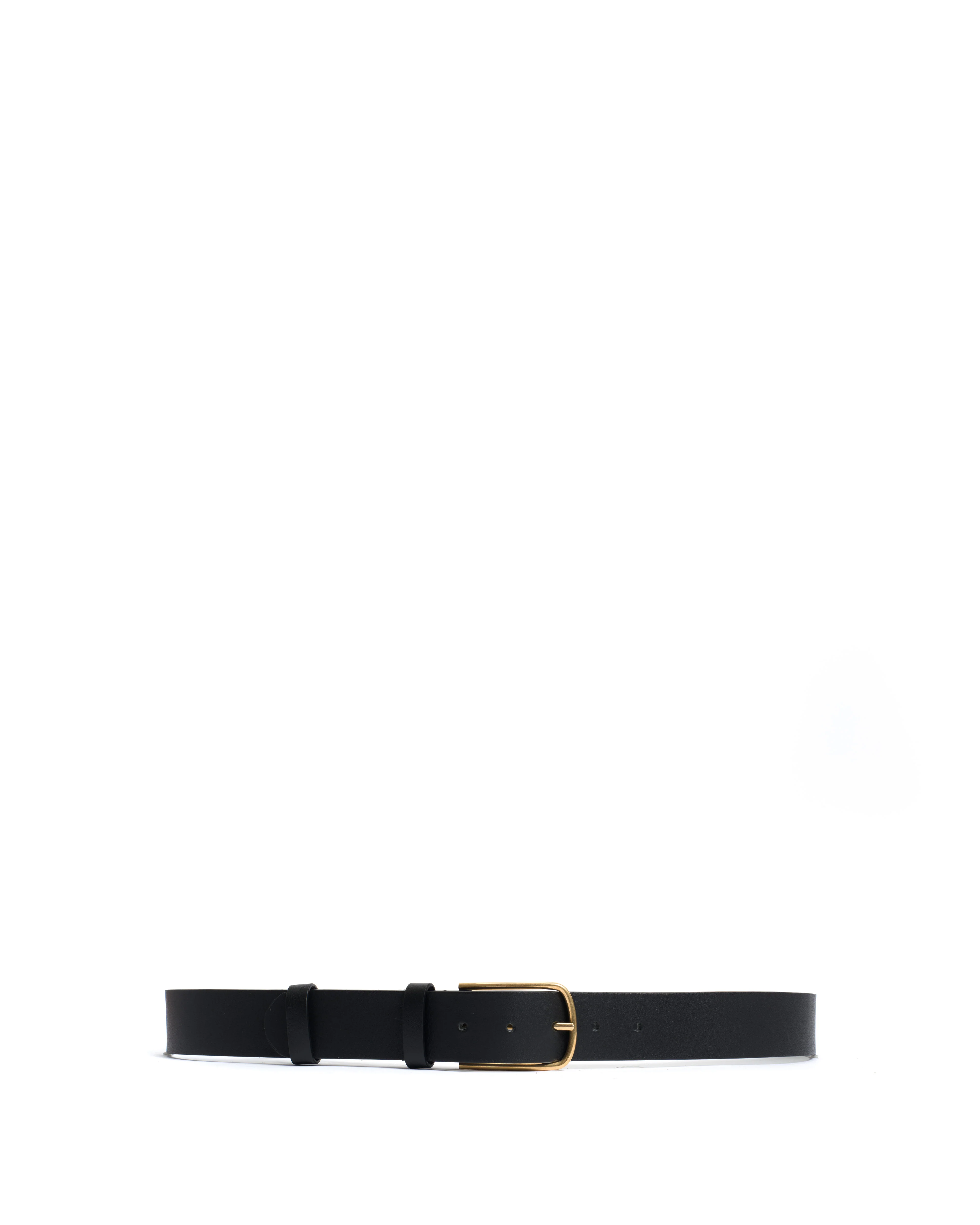 Whane simple unisex leather belt Vegetable tanned calf & metal Black & gold buckle - Image 4