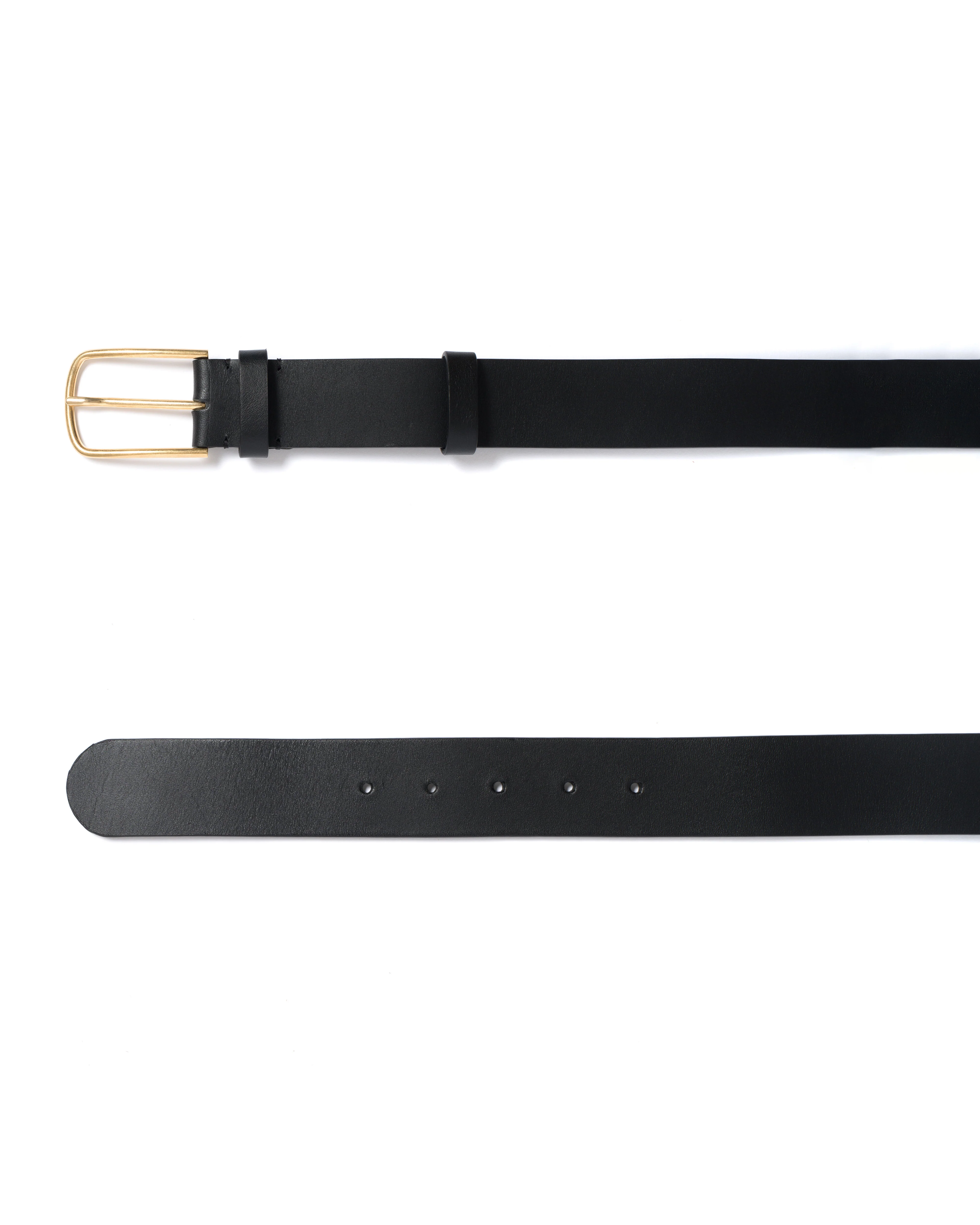 Whane simple unisex leather belt Vegetable tanned calf & metal Black & gold buckle - Image 5