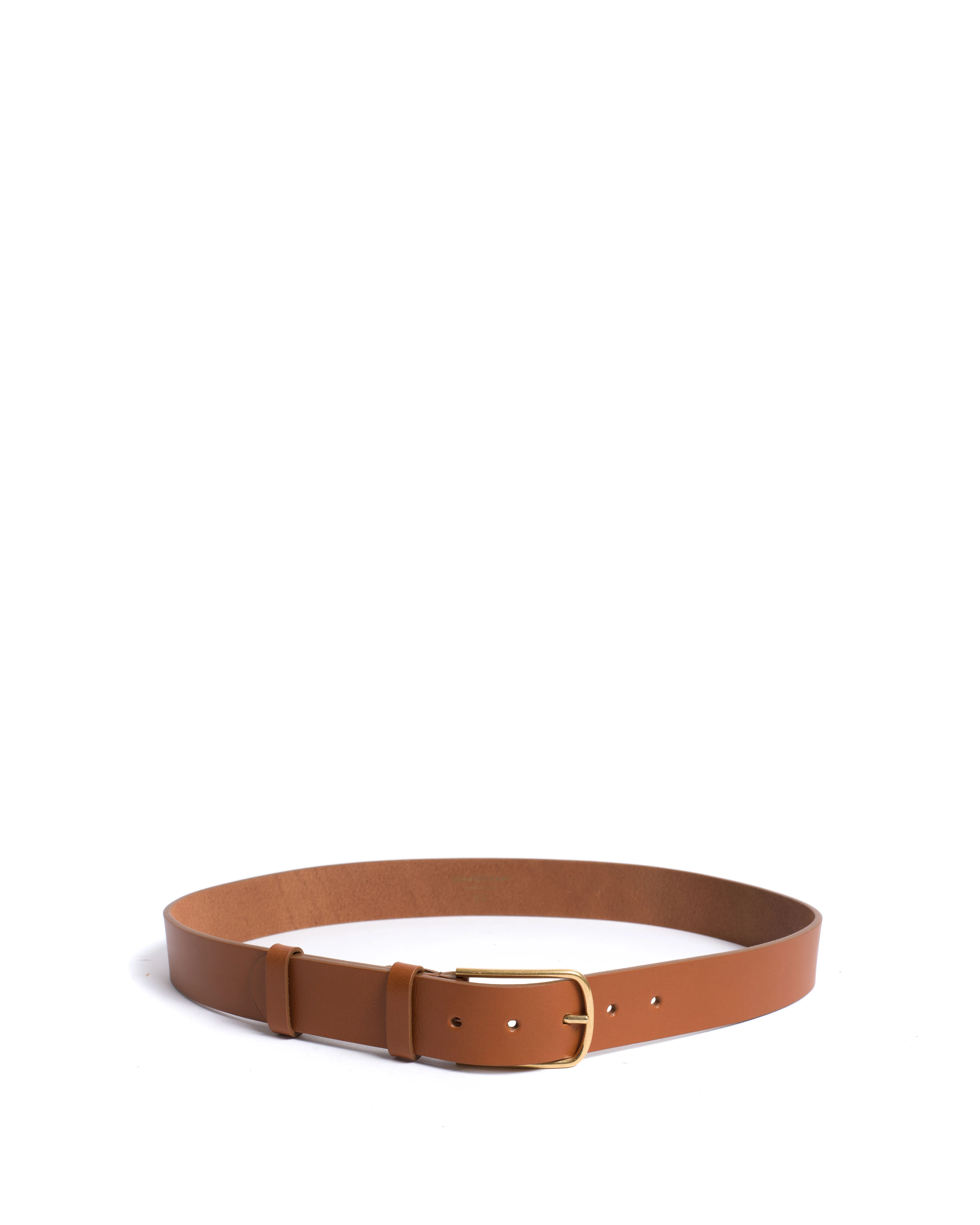 Whane simple unisex leather belt Vegetable tanned calf & metal Caramel & gold buckle - Image 3