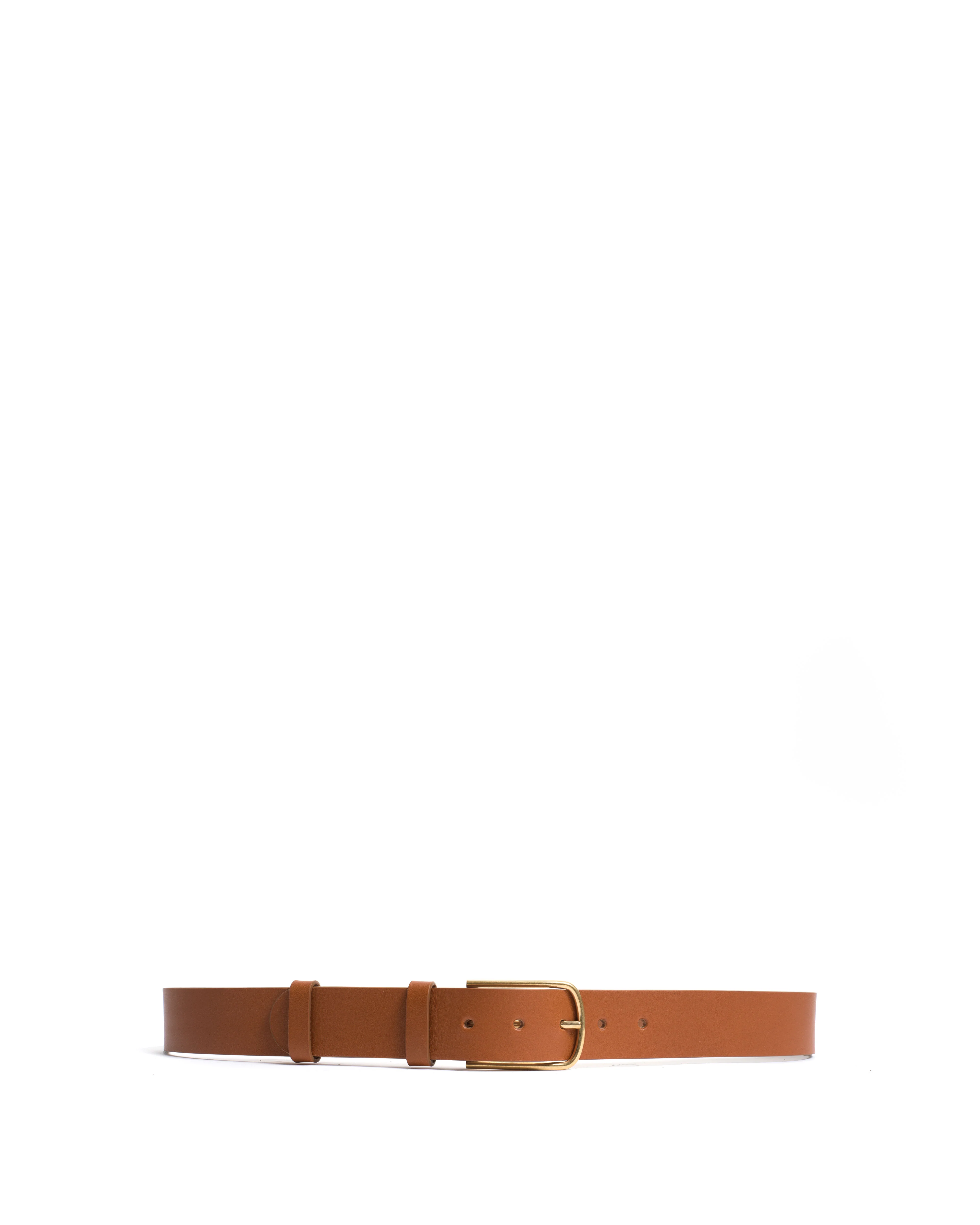 Whane simple unisex leather belt Vegetable tanned calf & metal Caramel & gold buckle - Image 4