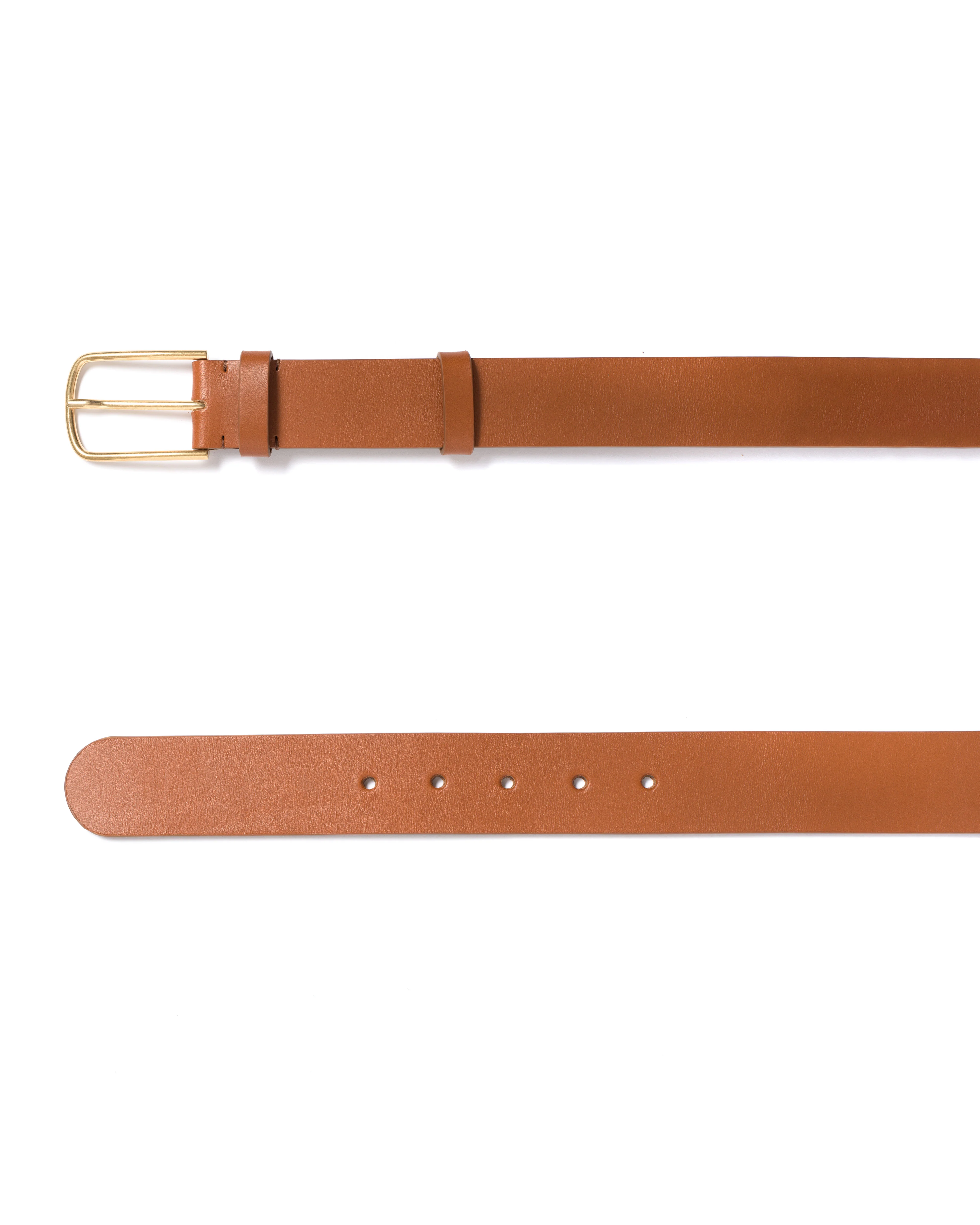 Whane simple unisex leather belt Vegetable tanned calf & metal Caramel & gold buckle - Image 5