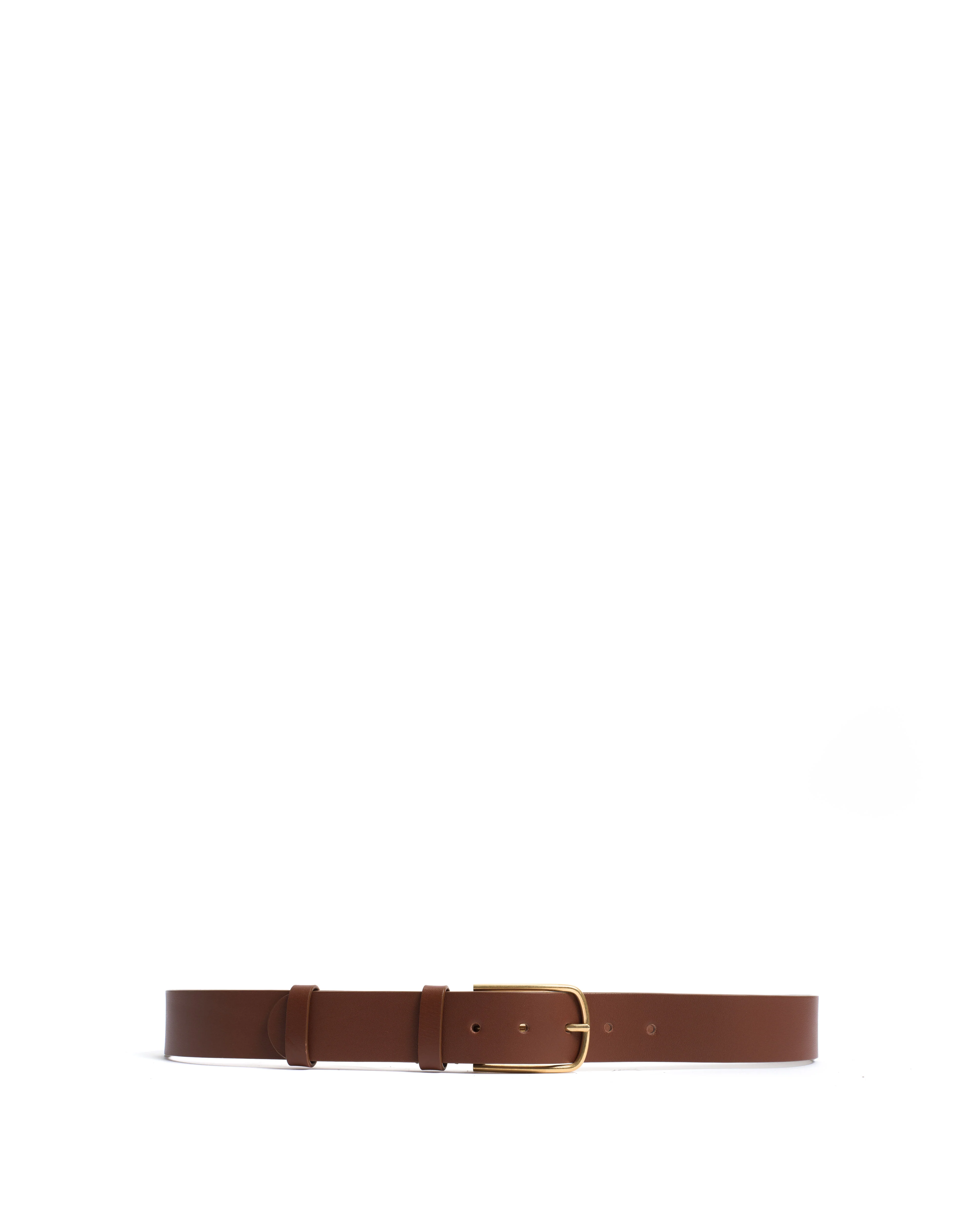 Whane simple unisex leather belt Vegetable tanned calf & metal Chestnut & gold buckle - Image 4