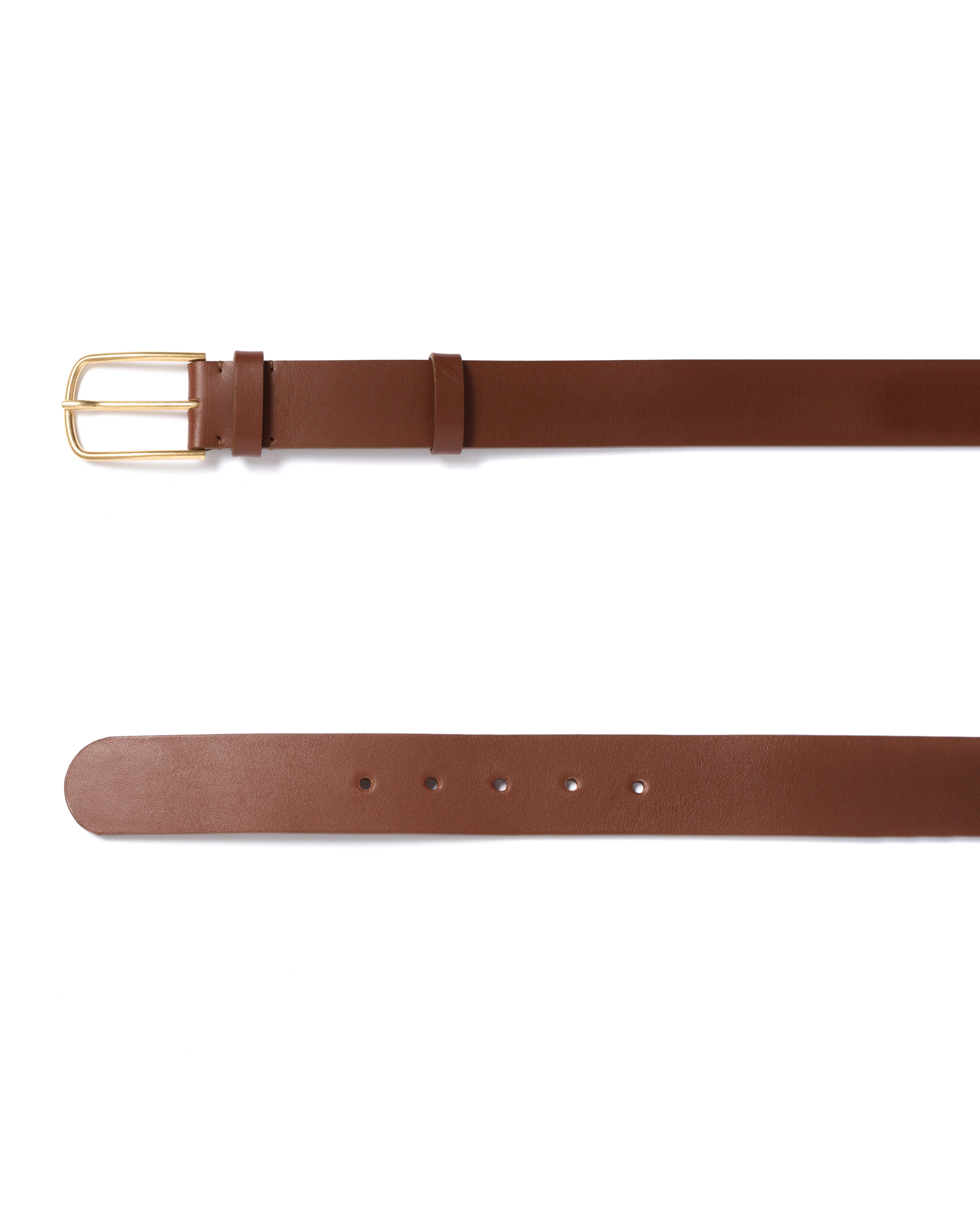 Whane simple unisex leather belt Vegetable tanned calf & metal Chestnut & gold buckle - Image 5