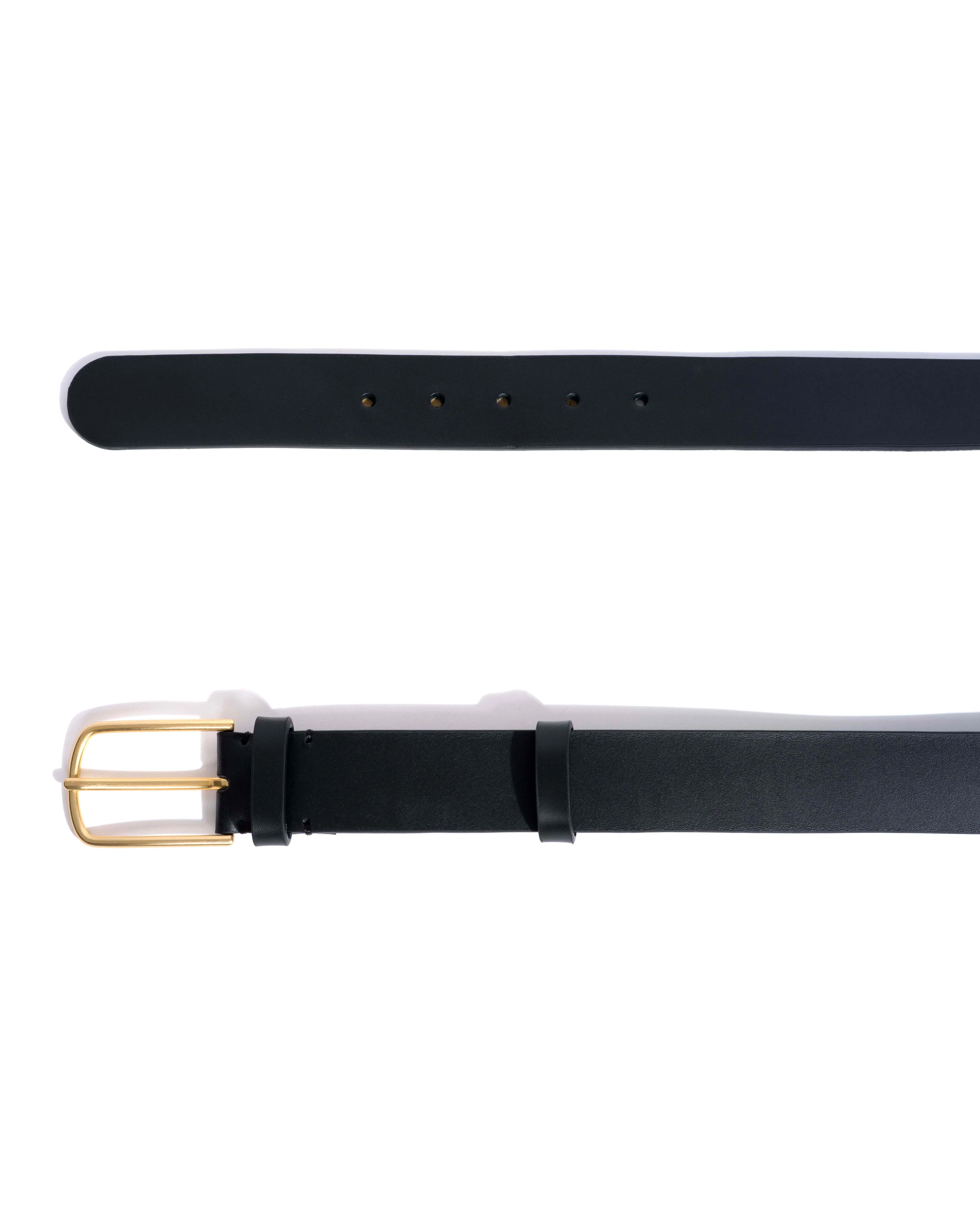 Whane simple unisex leather belt Vegetal soft calf & metal Black & gold buckle - Image 4