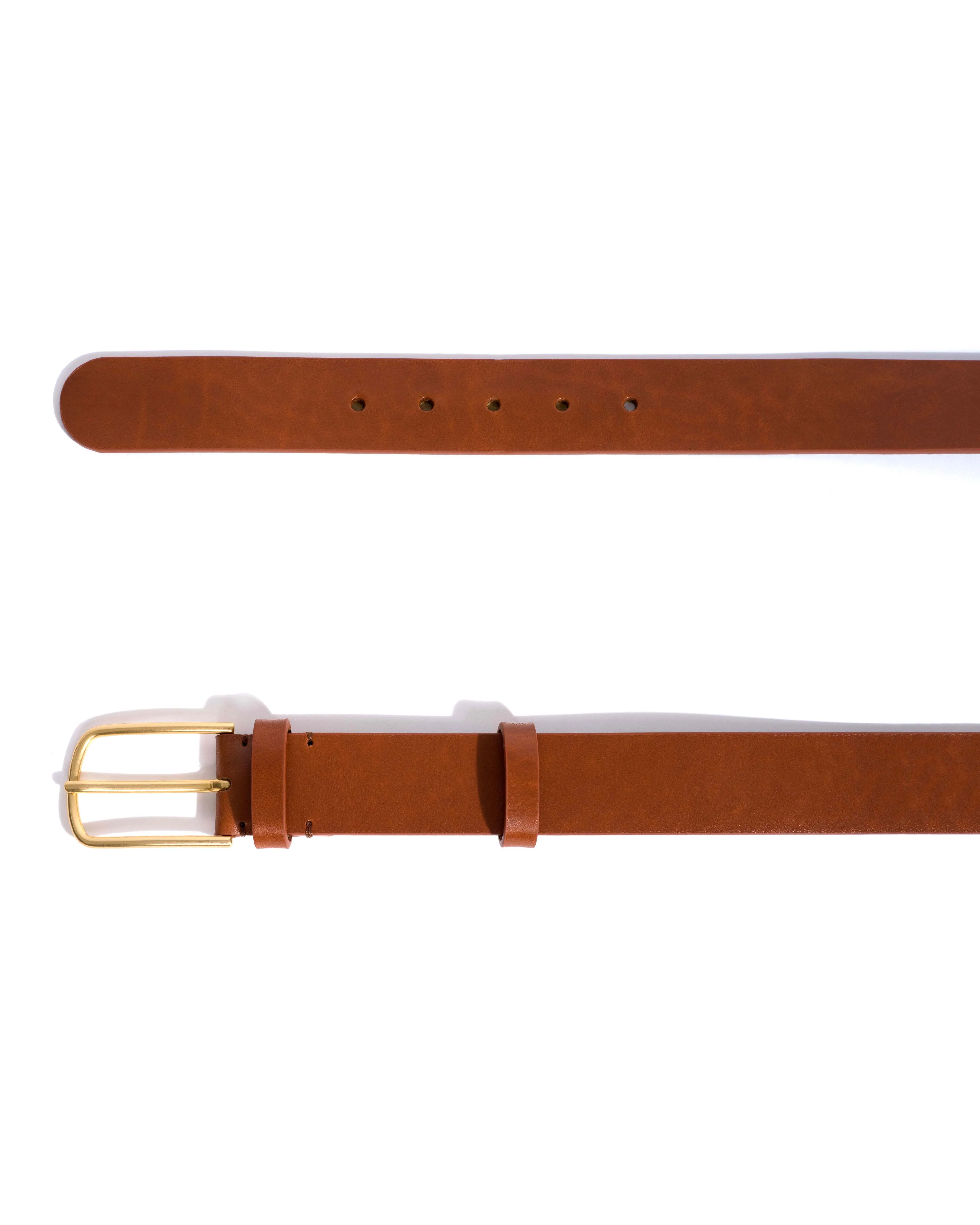 Whane simple unisex leather belt Vegetal soft calf & metal Cinnamon & gold buckle - Image 4