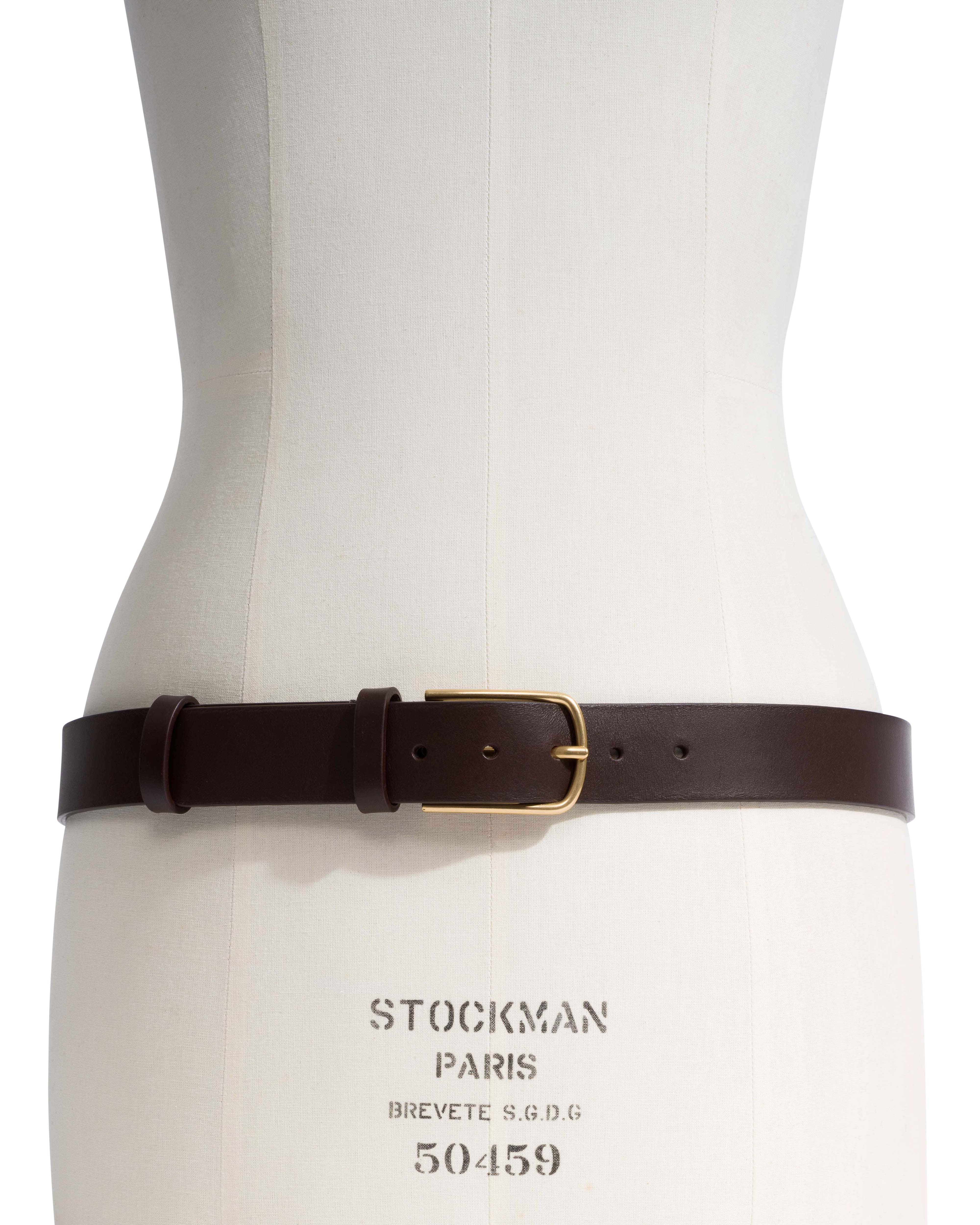 Whane simple unisex leather belt Vegetal soft calf & metal Coffee brown & gold buckle - Image 2