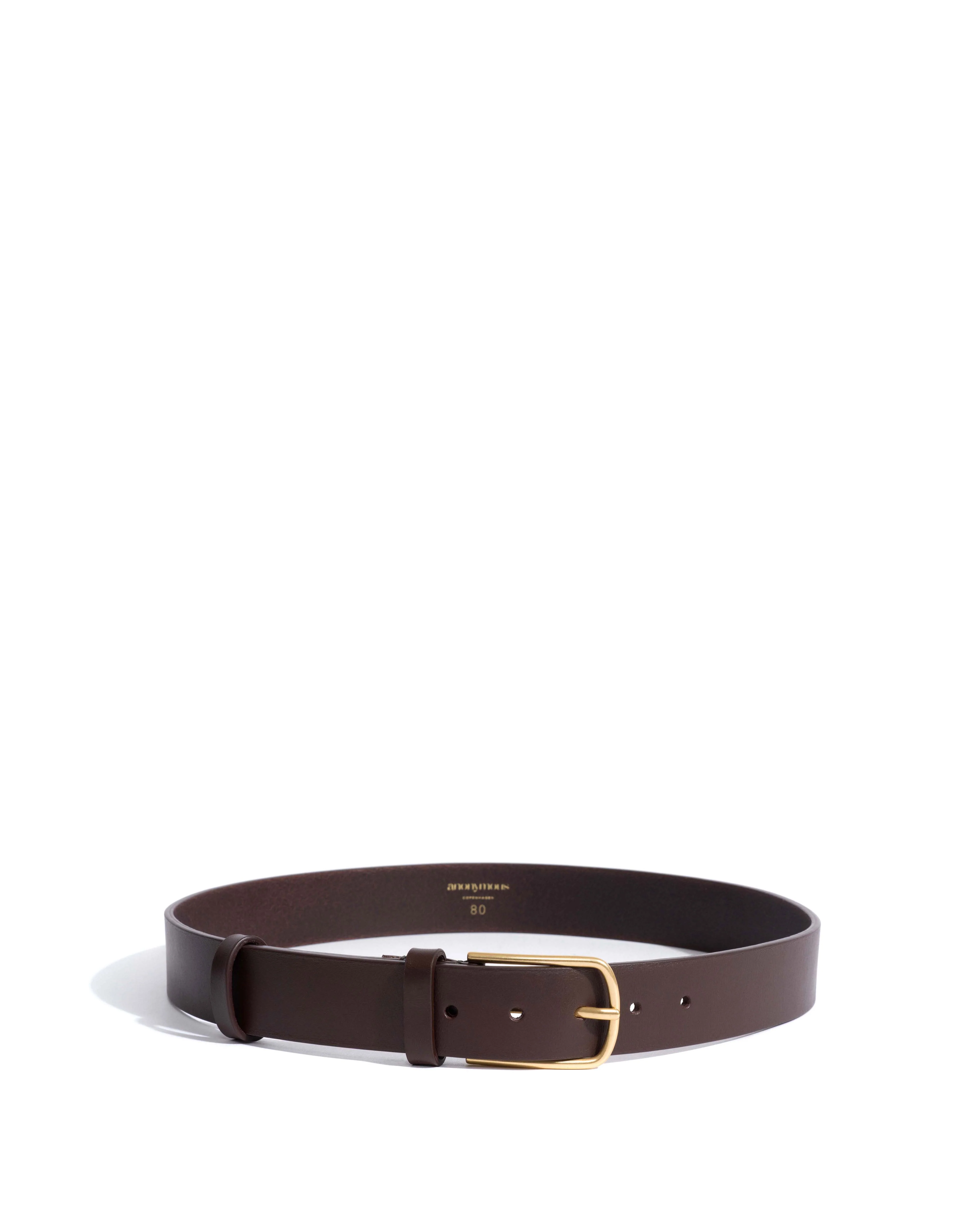 Whane simple unisex leather belt Vegetal soft calf & metal Coffee brown & gold buckle - Image 3