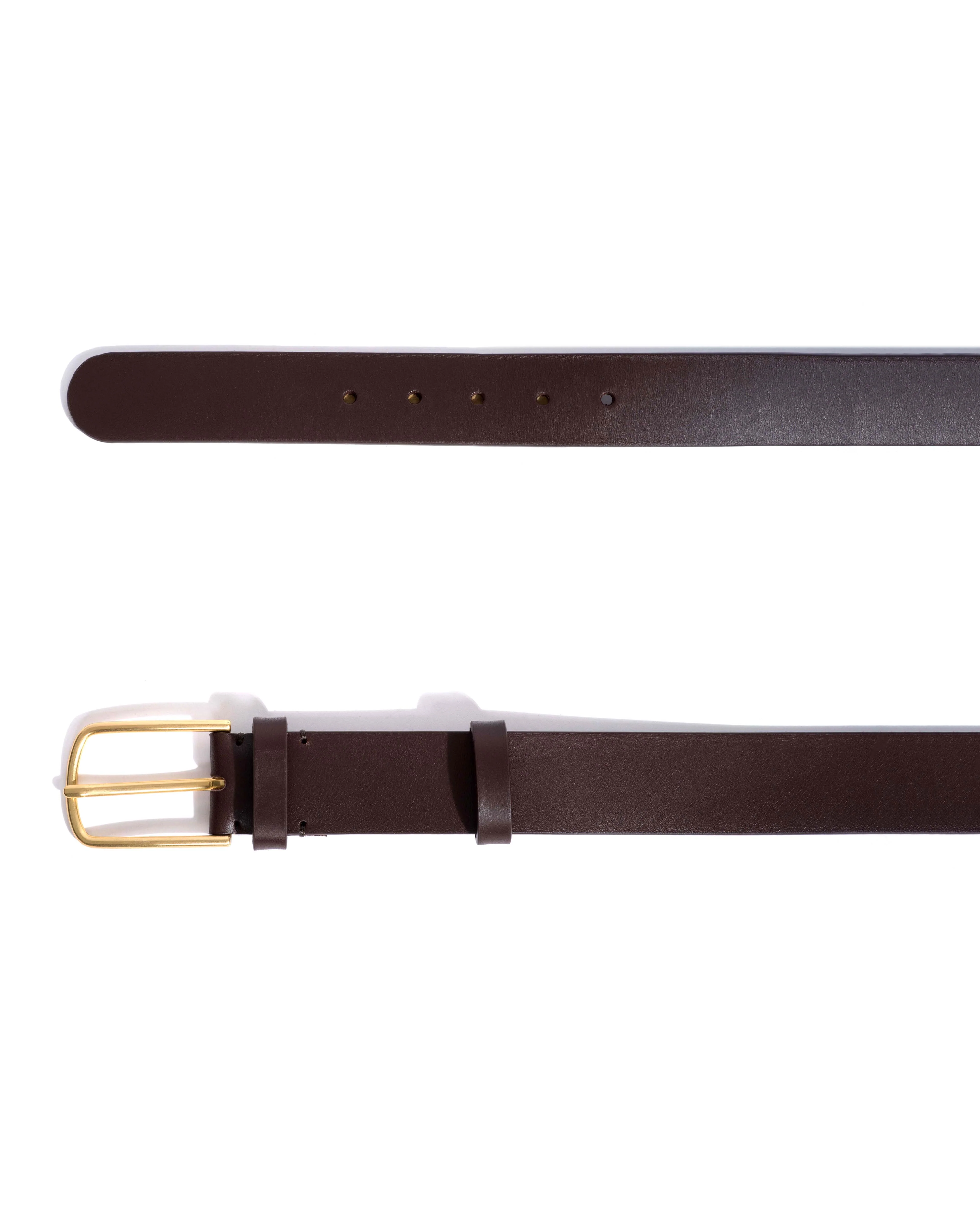 Whane simple unisex leather belt Vegetal soft calf & metal Coffee brown & gold buckle - Image 4