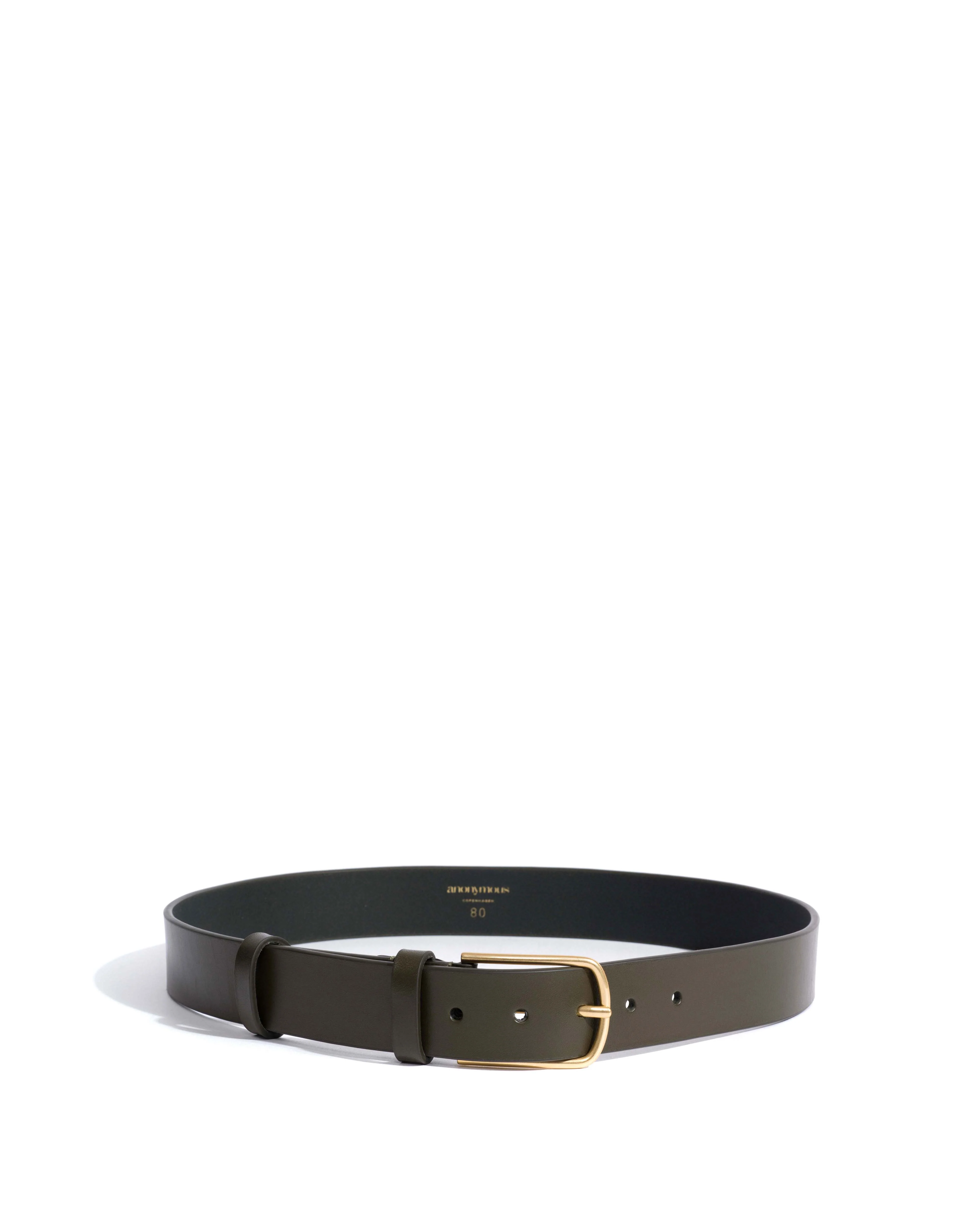 Whane simple unisex leather belt Vegetal soft calf & metal Forrest green & gold buckle - Image 3