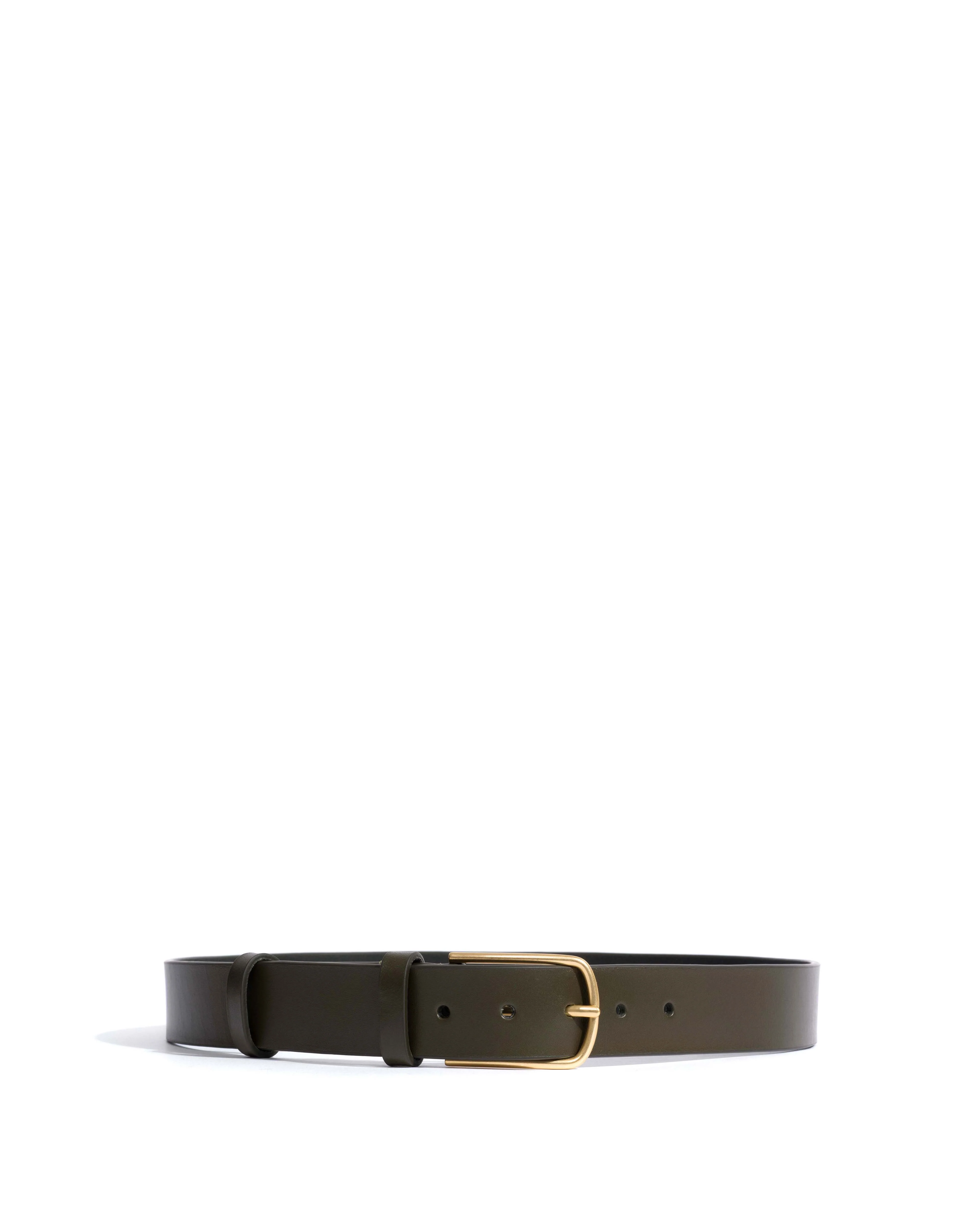 Whane simple unisex leather belt Vegetal soft calf & metal Forrest green & gold buckle - Image 5